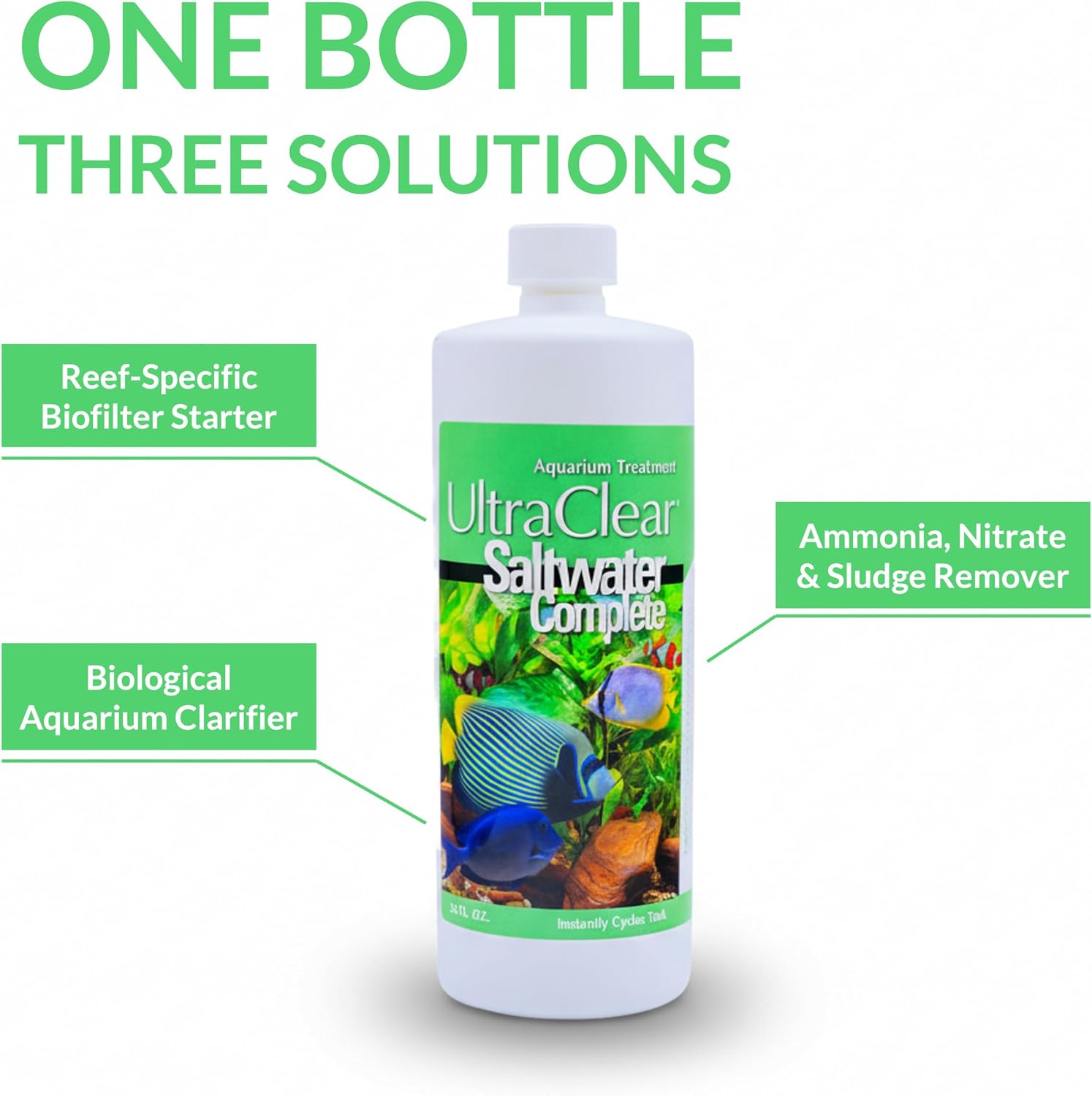 Saltwater Complete – Live Nitrifying Bacteria Blend for Saltwater & Reef Aquariums - Instant Cycle Marine Tank Starter - Removes Ammonia Nitrite - Clarifier - Safe for Fish Coral Invertebrates - 1Gal
