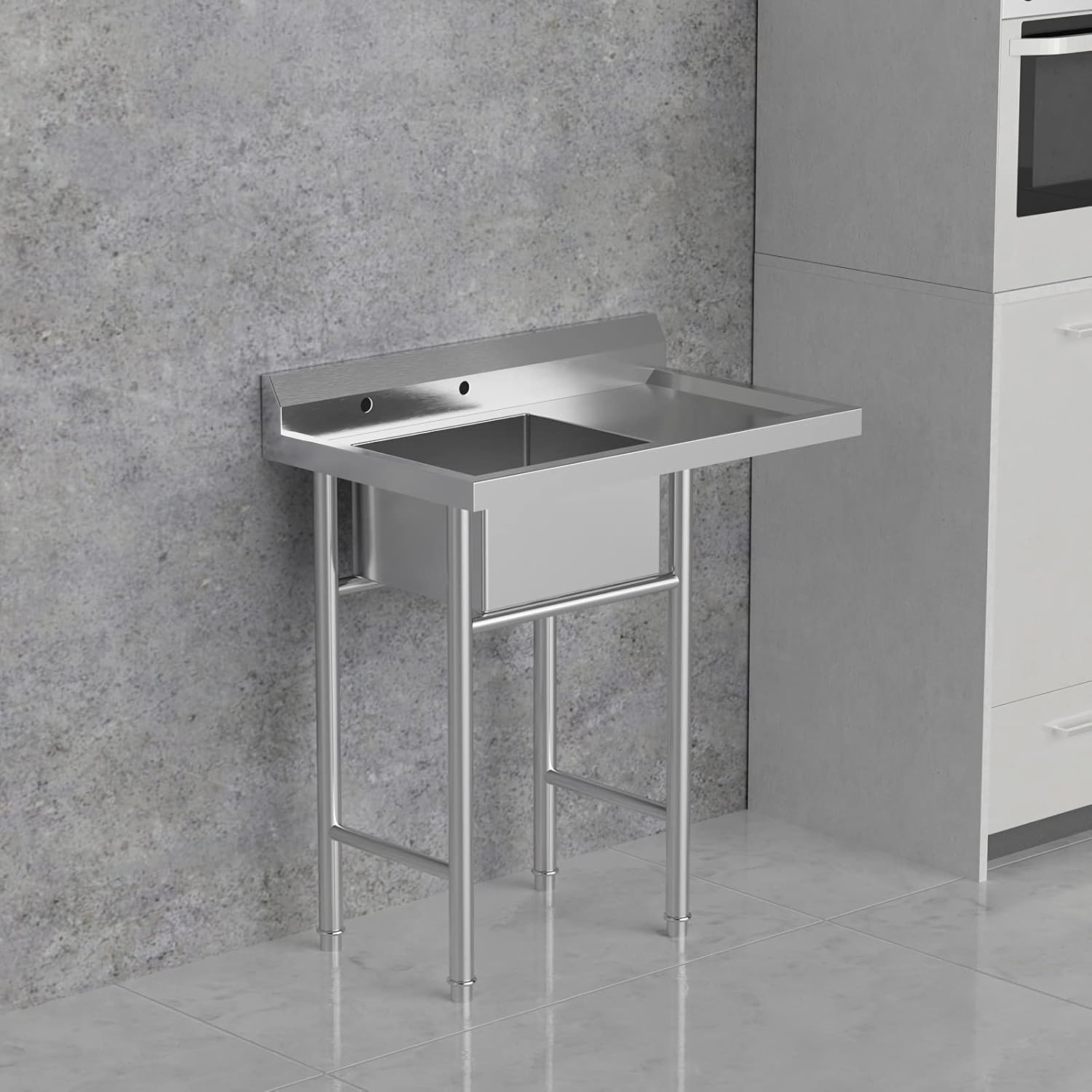 Bonnlo 304 Stainless Steel Utility Sink with Drainboard, One Compartment Workbench Sink Commercial Sink for Restaurant, Laundry Room, Backyard