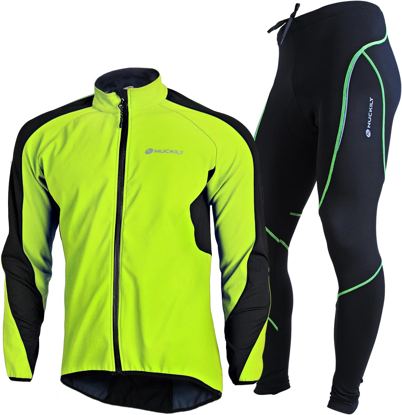 Men's Cycling Jersey Set, Winter Thermal Fleece Lining Waterproof Long Sleeve Jacket with Padded Riding Pants