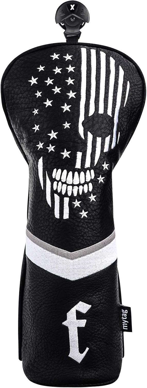 Skull Golf Head Covers Black Synthetic Leather Skeleton Golf Headcovers Set