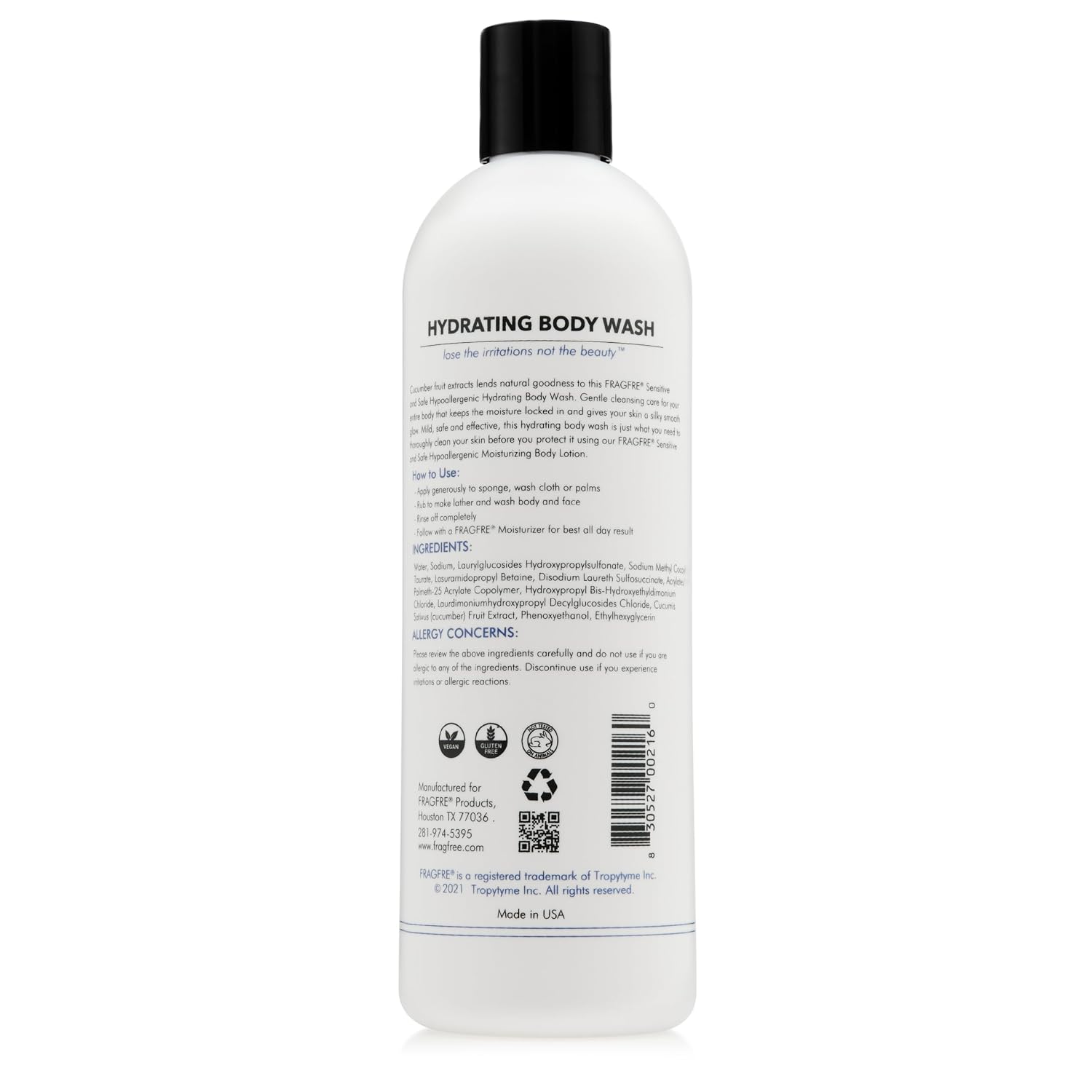 Sensitive Body Wash 16 oz - Paraben Free Sulfate Free Body Cleanser - Hypoallergenic for Delicate and Flaky Skins - No Synthetic Fragrance