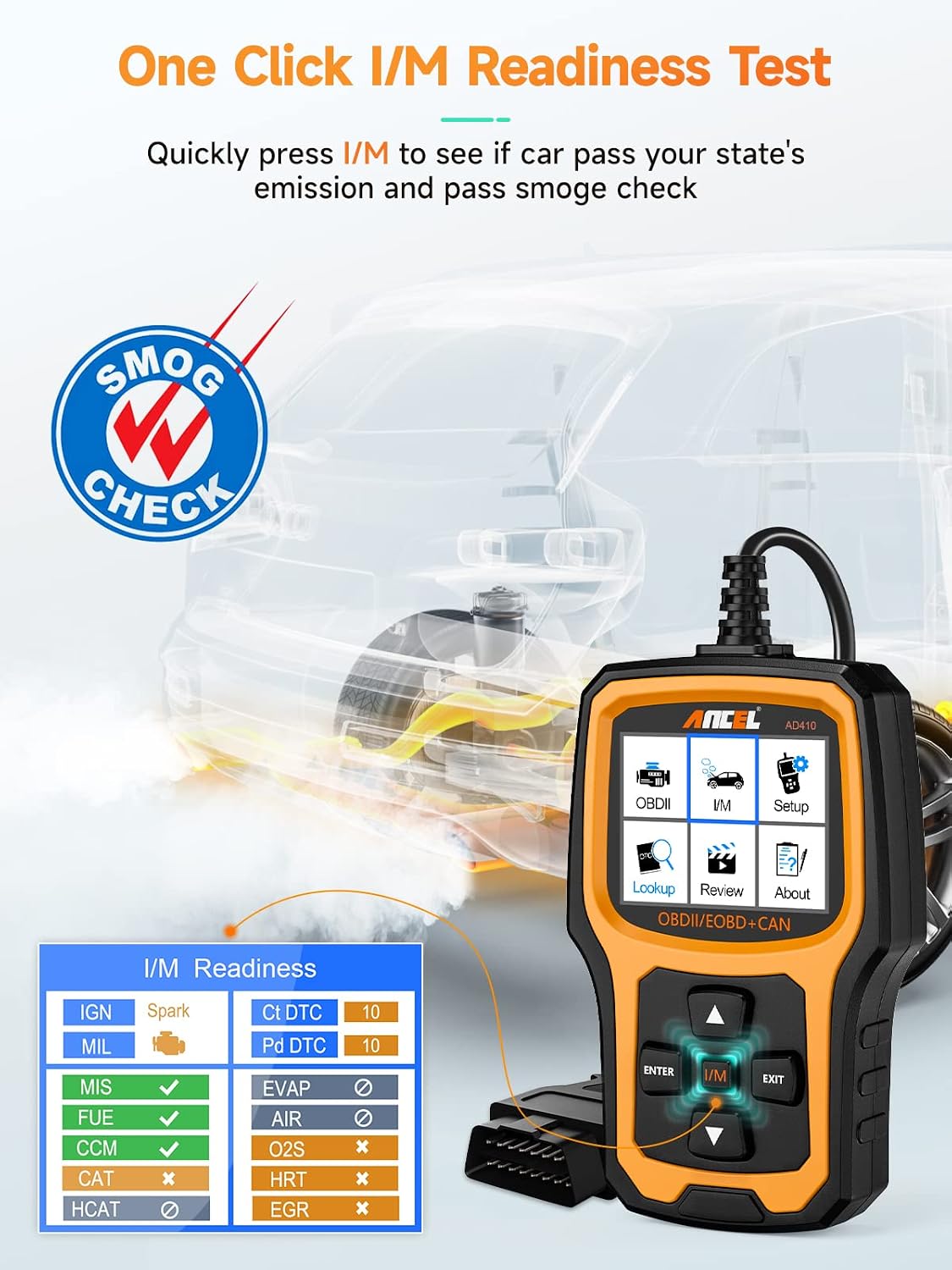ANCEL AD410 Enhanced OBD2 Scanner, Vehicle Code Reader for Check Engine Light, Automotive OBD II Scanner Fault Diagnosis