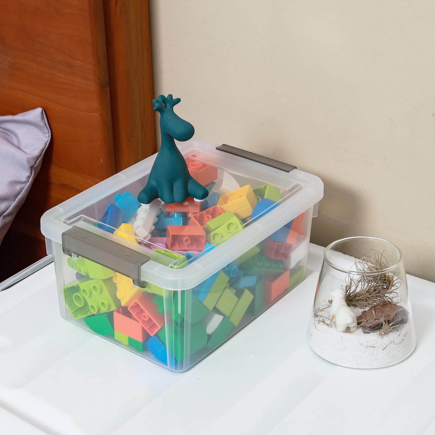 Citylife 10Packs 1.3Qt Small Storage Bins with Lids,Stackable Clear