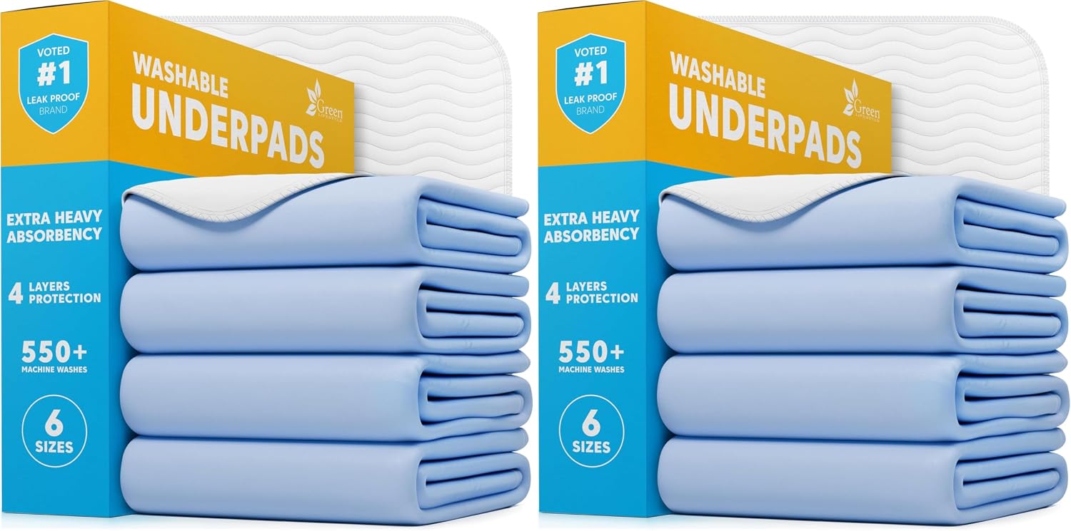 GREEN LIFESTYLE Washable Underpads - Large Pads for use as Incontinence Bed Pads, Reusable Pet Pads, Great for Dogs, Cats, Bunny