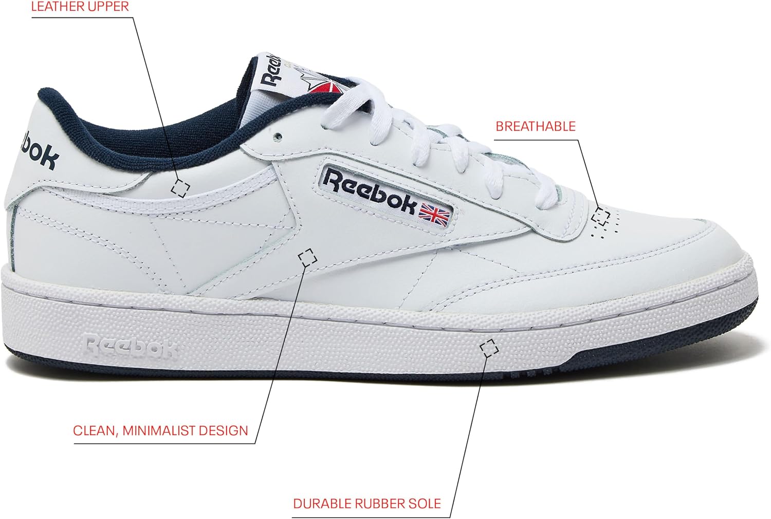 Reebok Club C 85 Mens Tennis Shoes, Casual Fashion White Sneakers for Men