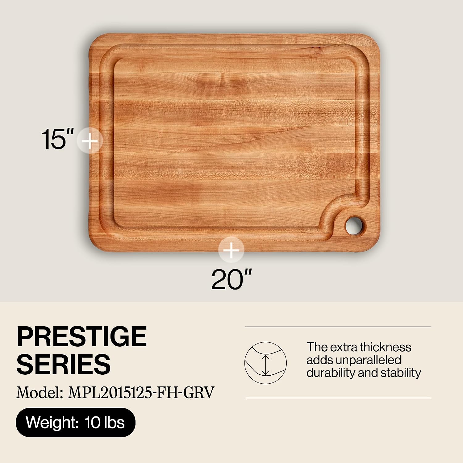 John Boos Prestige Series Rectangular Wooden Maple Cutting Board 16”x10” – 1.25” Thick, 6-lb Reversible Butcher Block with Juice Groove, Edge-Grain & Finger Grip Hole – Made in the USA | 1.25” Thick, 6-lb Butcher Block with Juice Groove, Edge-Grain & Fin…