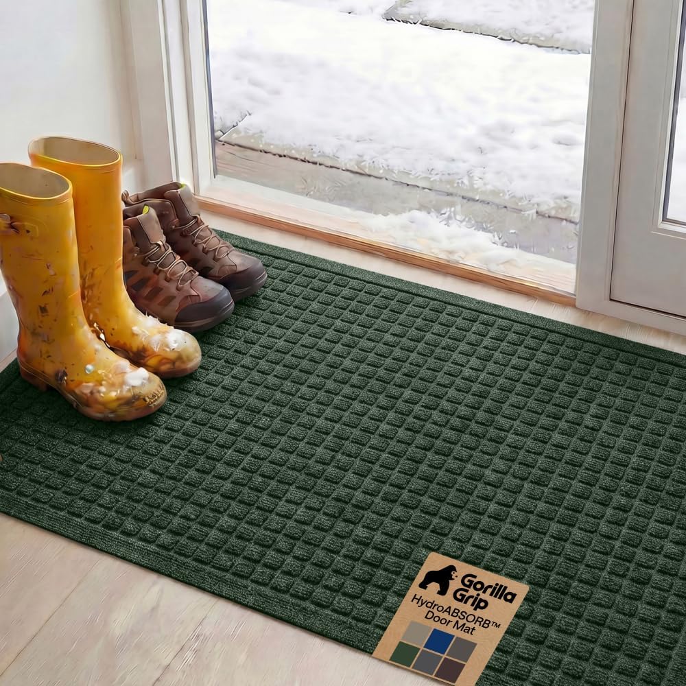 GORILLA GRIP® HydroABSORB Door Mat for Indoor Outdoor Use, 29x17 Black