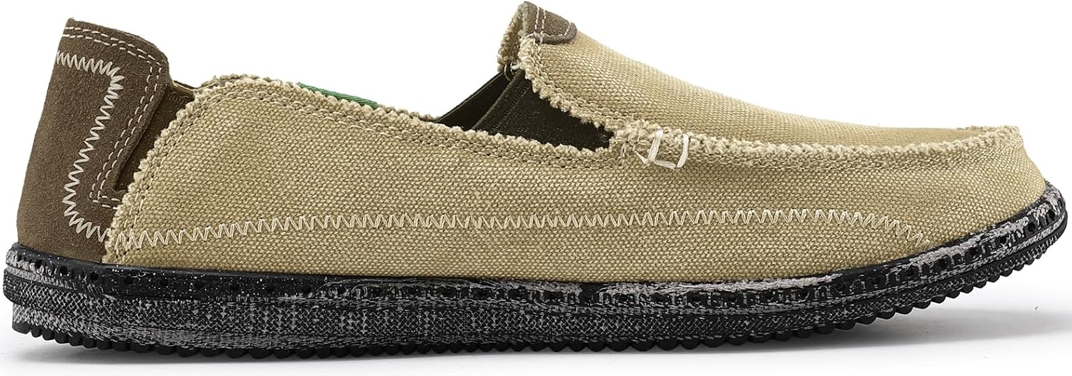 VILOCY Mens Slip on Deck Shoes Casual Canvas Loafers Beach Boat Shoes Zero Drop Vintage Flat