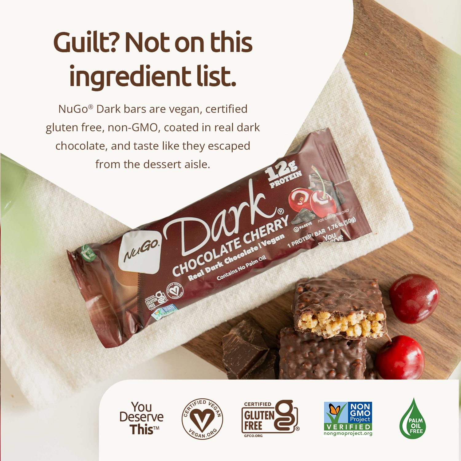 NuGo Dark, Mint Chocolate Chip, 13g Vegan Protein Bar, Gluten Free, 24 CT