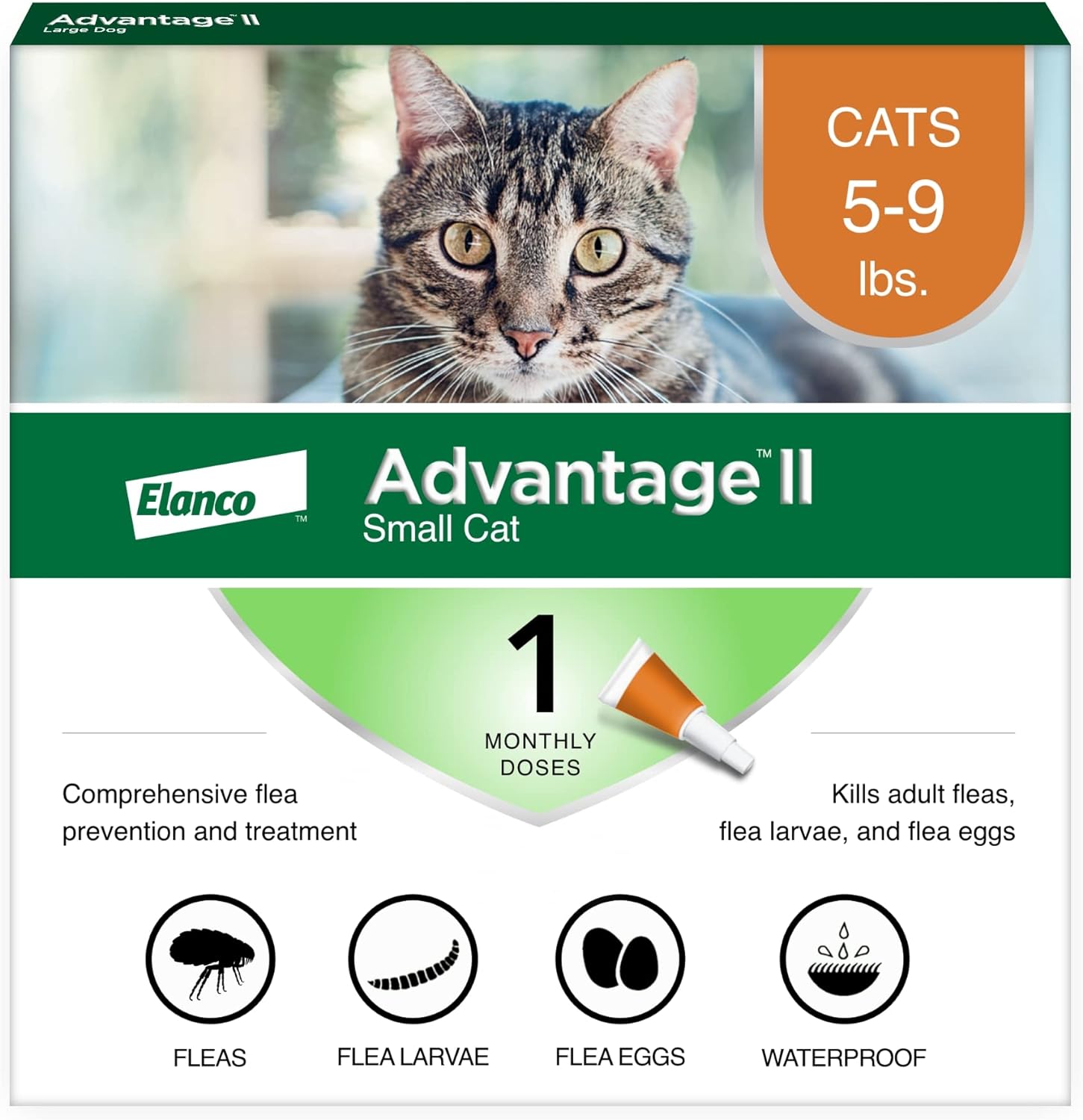 Advantage II Small Cat Vet-Recommended Flea Treatment & Prevention | Cats 5-9 lbs. | 6-Month Supply