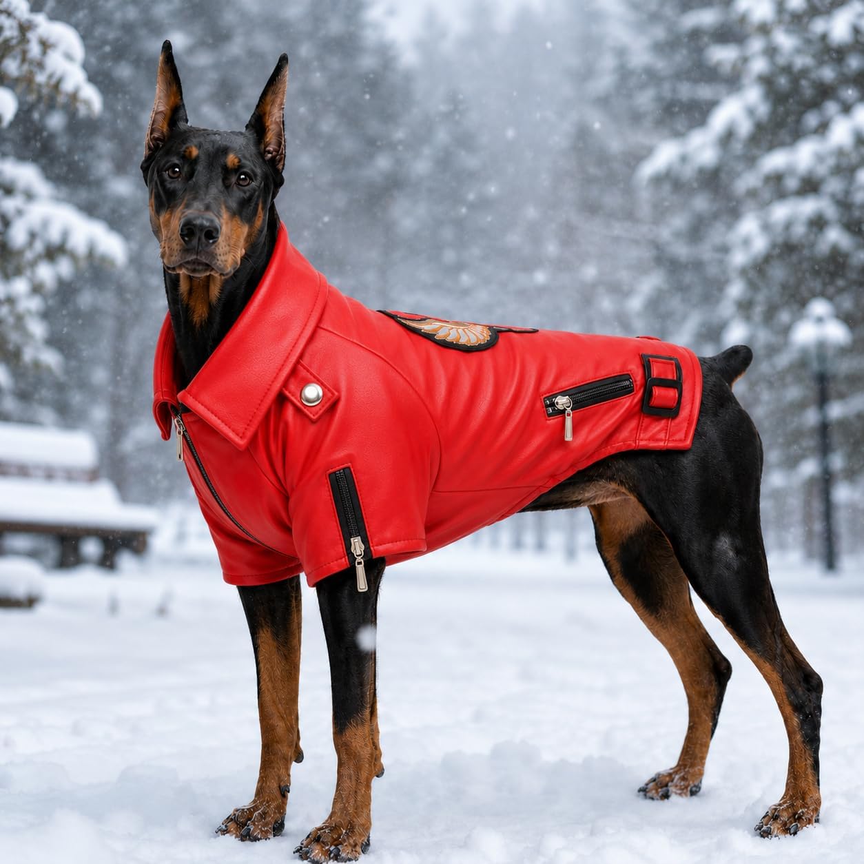 Lovelonglong Cool Dog Leather Jacket, Warm Coats Dogs Windproof Cold Weather Coats for Large Medium Small Dogs with Eagle Embroidery Black XS
