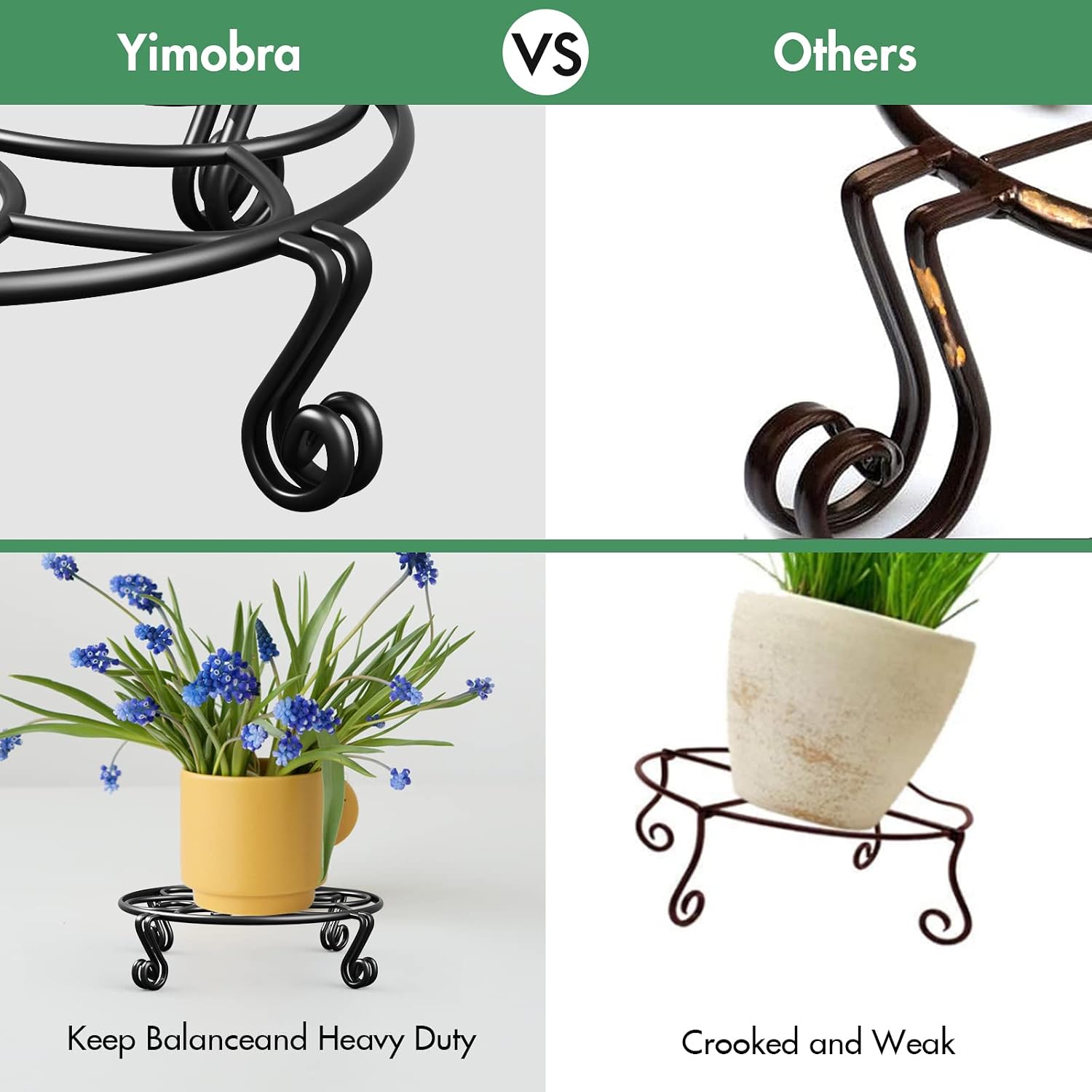 Yimobra 2 Pack Plant Stand for Flower Pot Heavy Duty Potted Holder Indoor Outdoor Metal Rustproof Iron Garden Container Round Supports Rack for