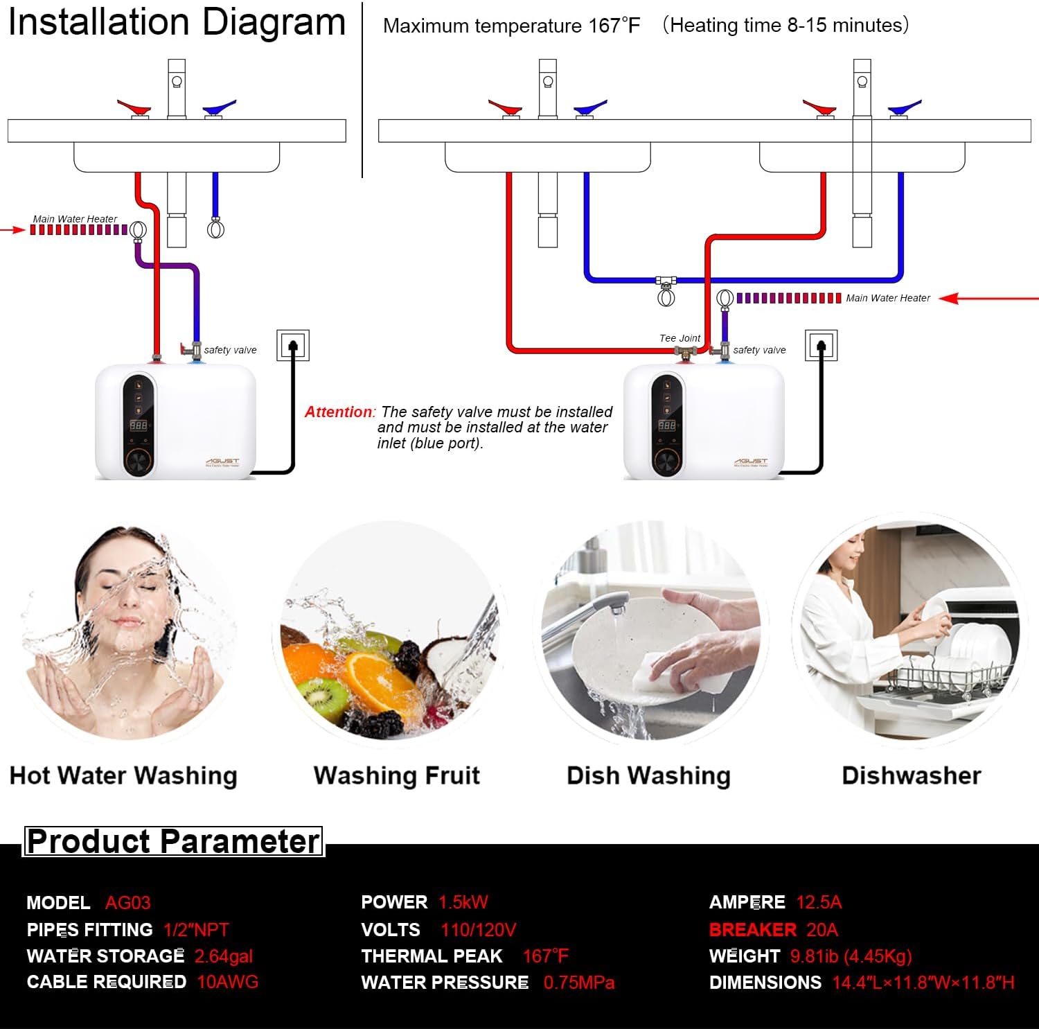 110V-120V 1.5Kw Instant Electric Hot Water Heater Under Kitchen Small Tank 2.5-3.0 Gallon Storage, Rv Trailer Instant Counter Compact Point-of-Use
