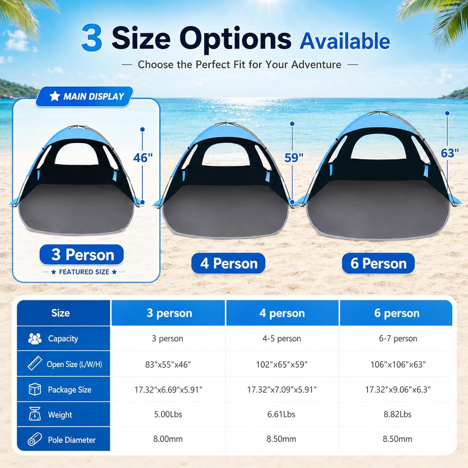 NXONE Beach Tent Sun Shelter, UPF 50+ UV Protection, Easy Setup