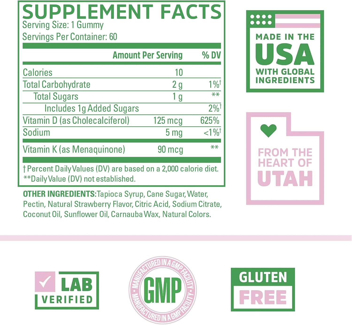 Zhou D3+K2 Supplement - 60 Veggie Gummies (Pack of 1)