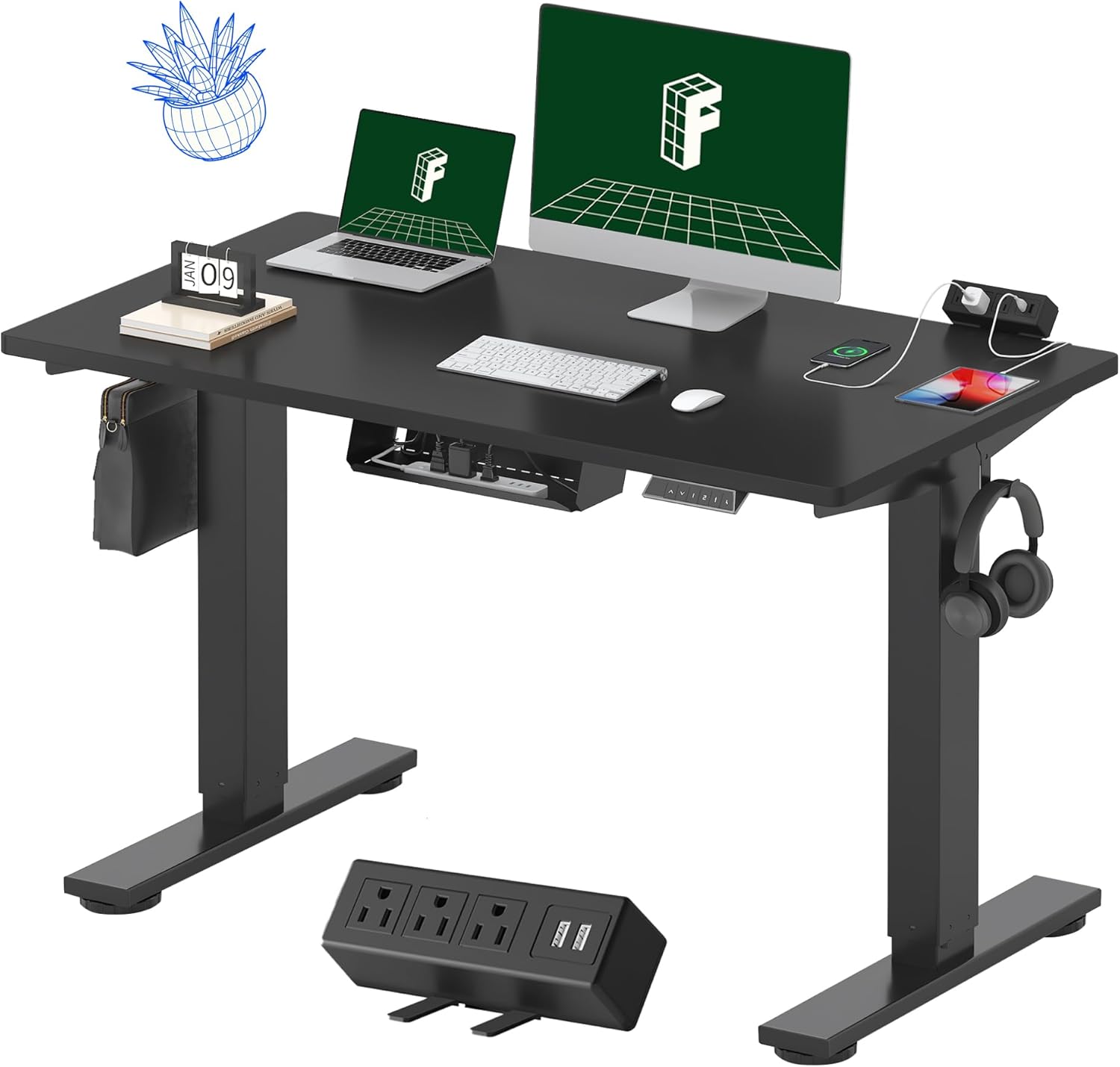 FLEXISPOT EN2 48"x24" Standing Desk with Power Strip Bundle, Black