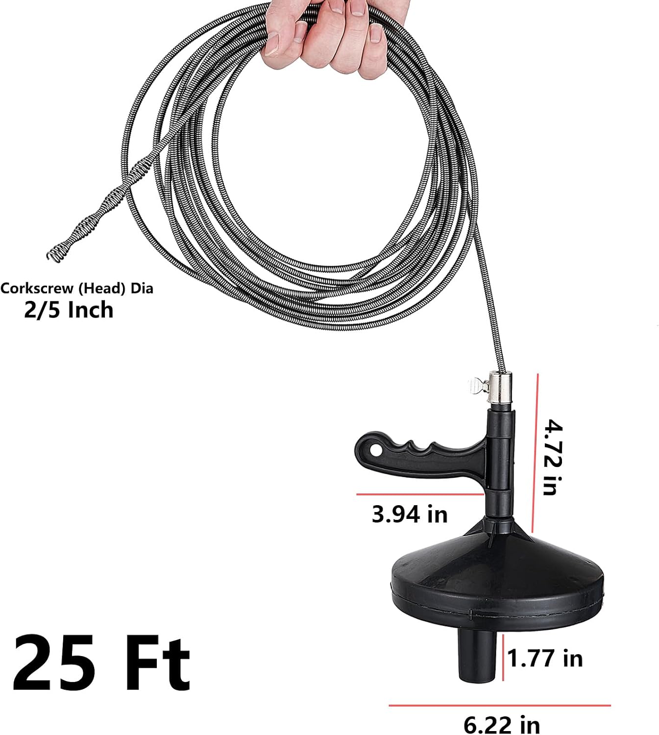25 Ft Heavy Duty Drain Auger & Plumbing Snake, Sewer Snake for Bathtub, Shower, Sink, Toilet Drain Clog Removal