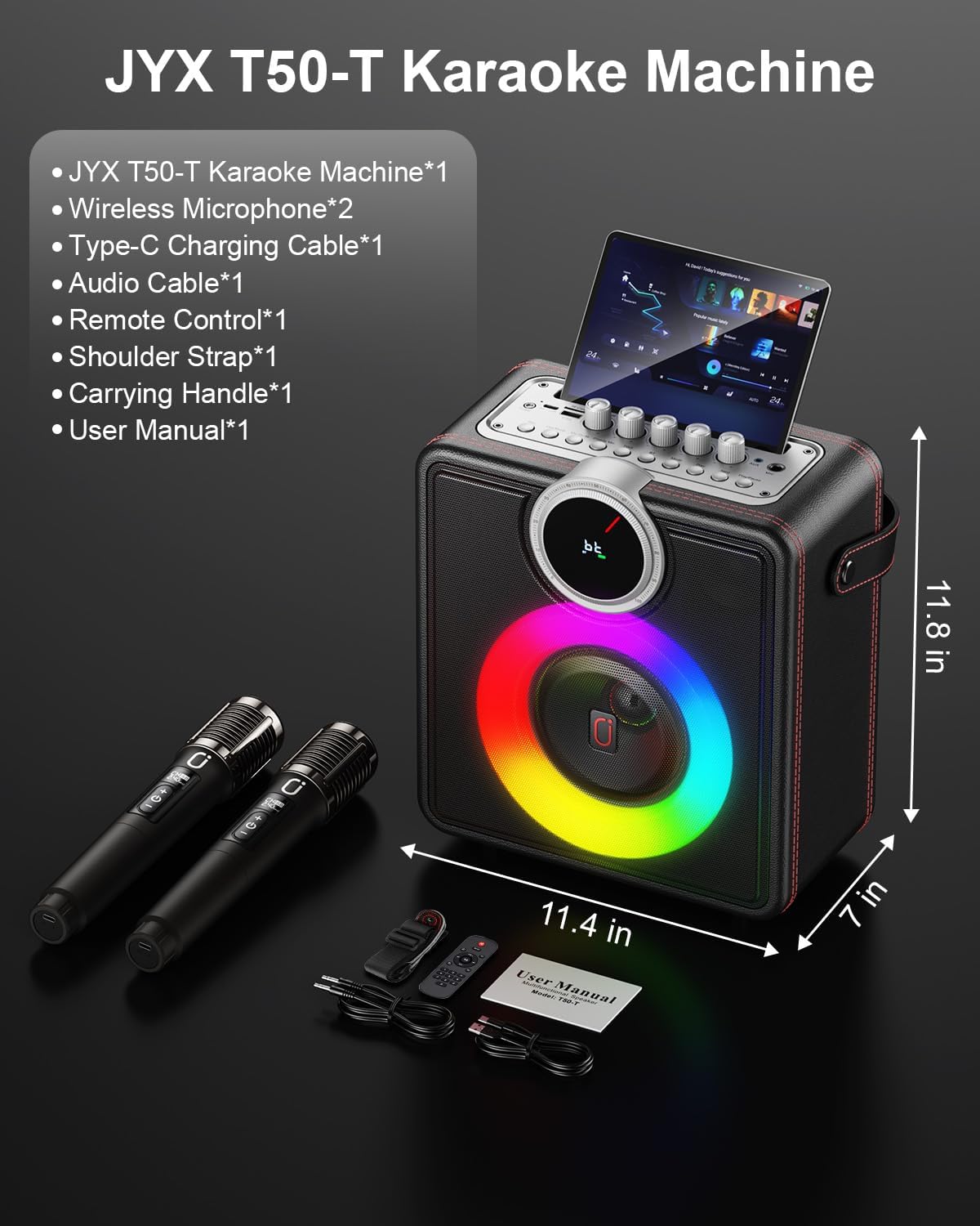 JYX Karaoke Machine with 2 Wireless Microphones, Bluetooth Party Speaker | Powerful Bass & Clear Vocals for Karaoke, 24H Portable Entertainment