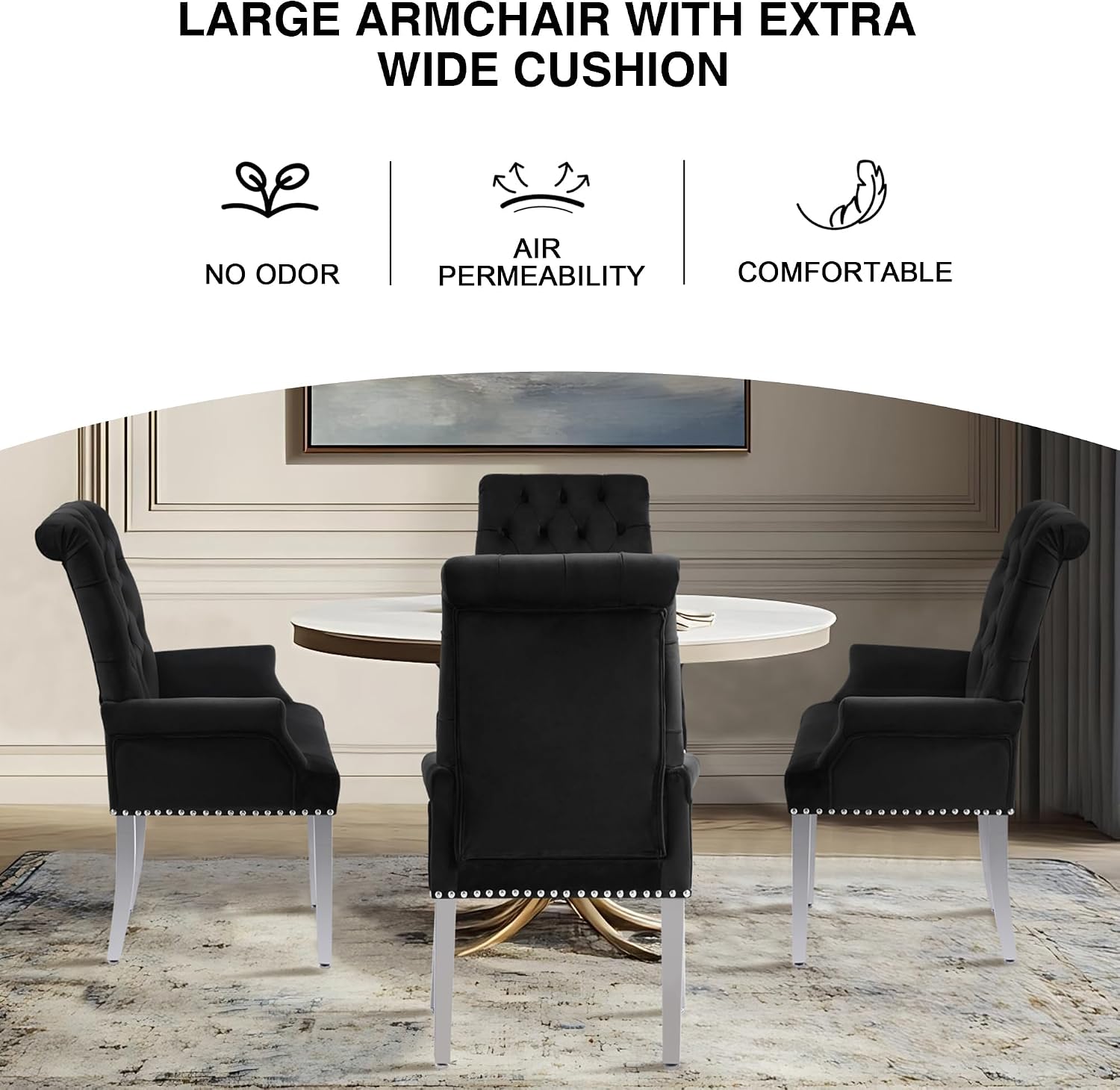 adochr Dining Chairs with Arms,Linen High Back Dining Room Chairs, Beige