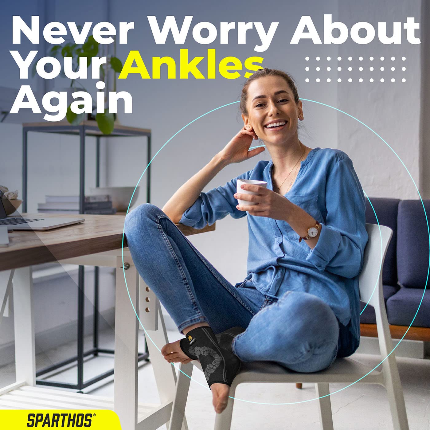 Sparthos Ankle Brace for Women & Men, Foot Compression Sleeve - Black-M | Plantar Fasciitis Socks, Arch Support, Ankle Wrap for Sprained Ankle, Achilles Tendonitis, Heel Pain & Swelling Relief, Pair