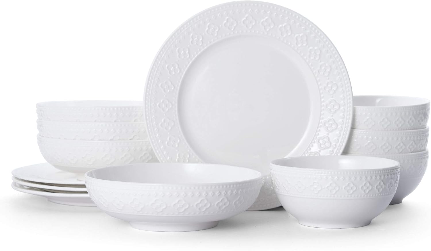 Pfaltzgraff Haisley 12-Piece Dinnerware Set, White