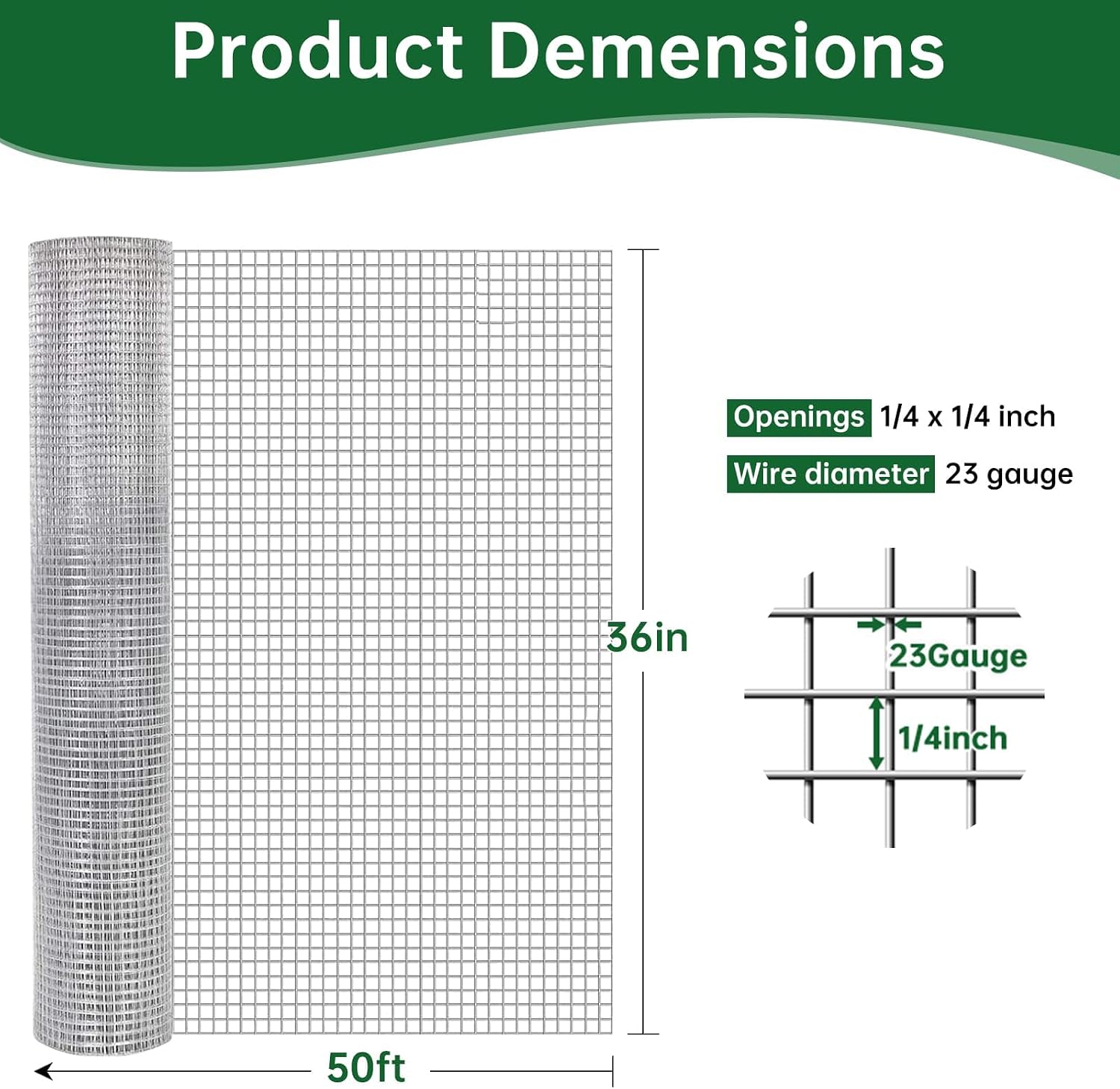Amagabeli Hardware Cloth 1/2 inch 36 x 100 ft 19 Gauge Chicken Wire Fence Hot-Dipped Galvanized After Welding Welded Wire Fencing Mesh Roll Garden Plant Support Poultry Rabbit Cage Snake Gopher