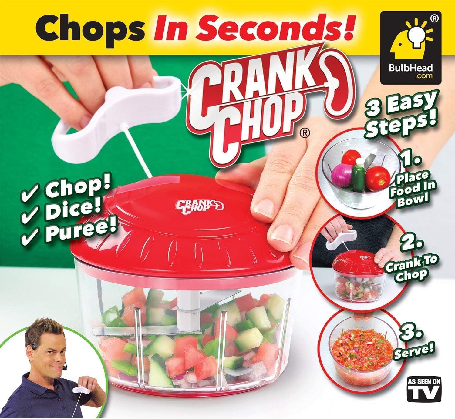 Food Chopper and Processor Original - Chop Dice Puree Vegetables Onions Tomatoes Garlic Meats and Nuts in Just Seconds for Delicious Meals - Perfect