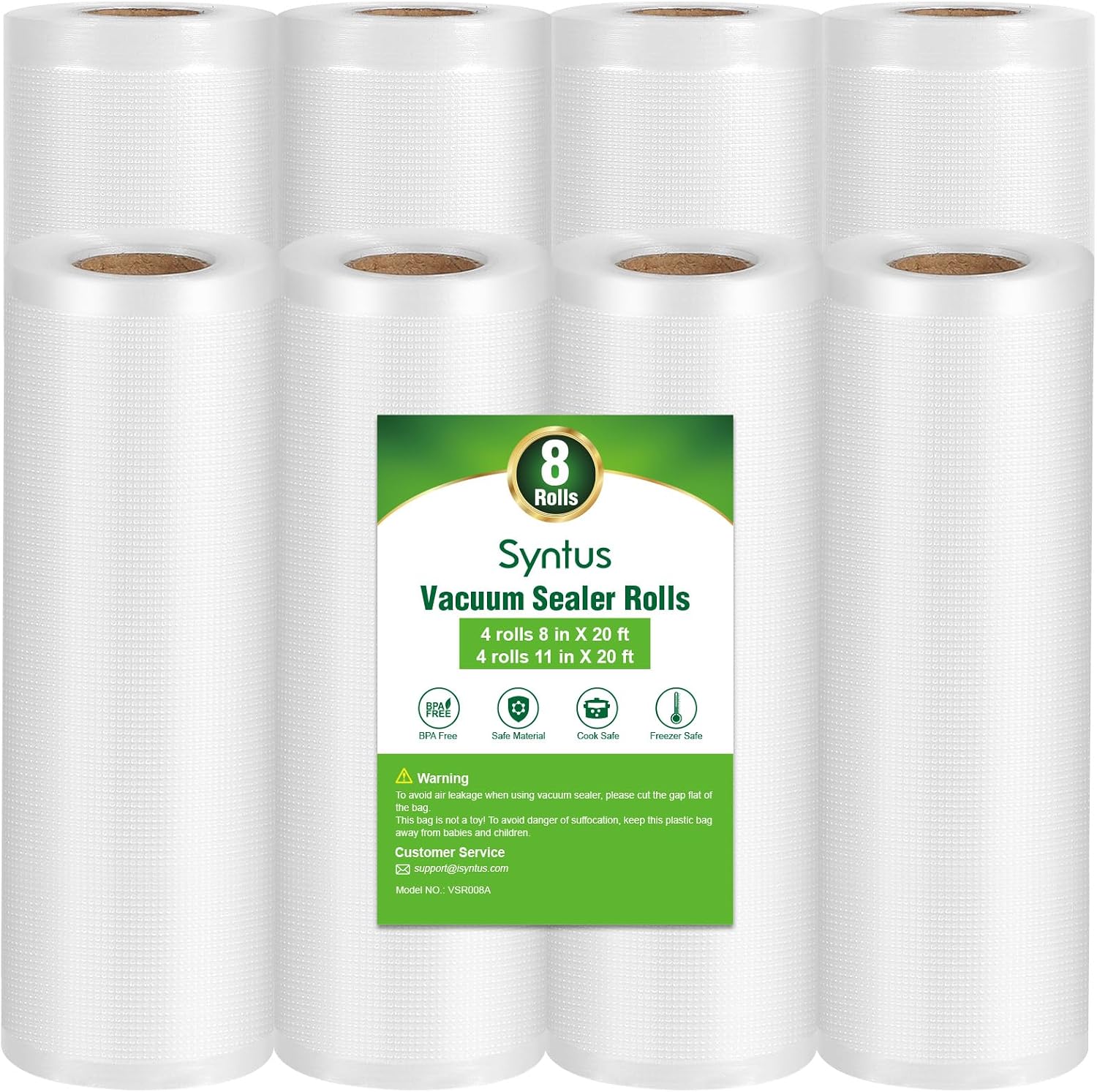 Syntus Vacuum Sealer Bags for Food, 3 Rolls 11" x 20' and 3 Rolls 8" x 20'