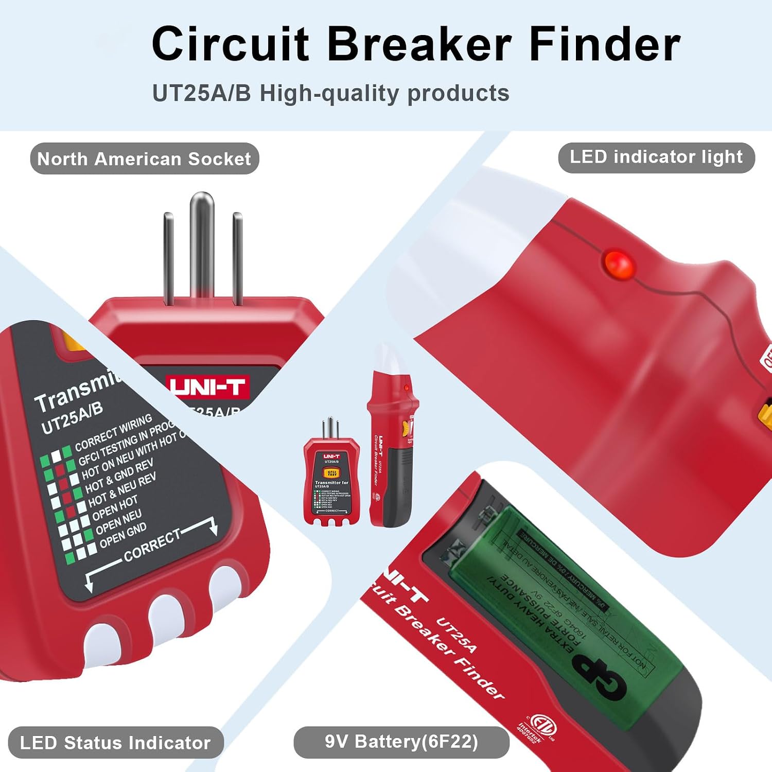 UNI-T AC Circuit Breaker Finder and Tracer Tool Kit with Electrical Integrated GFCI Outlet Tester