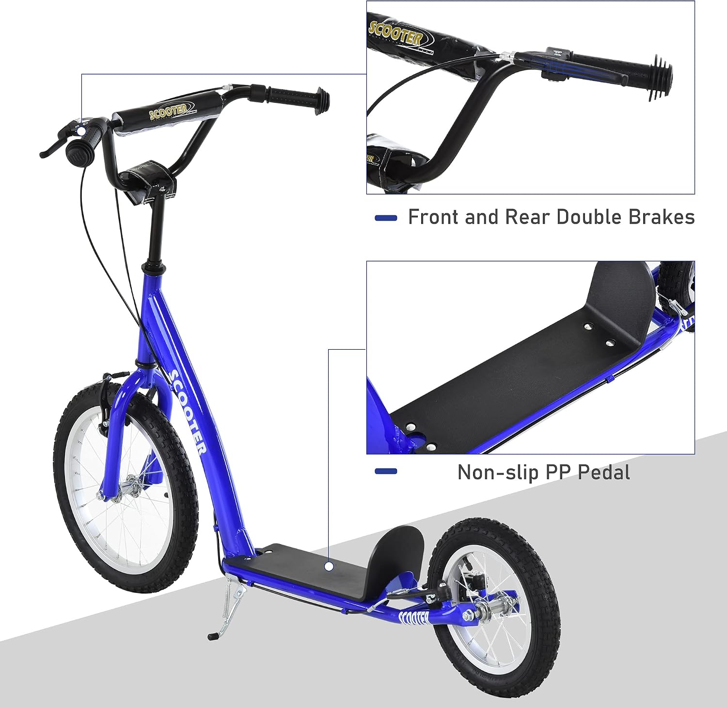 Aosom Youth Scooter Kids 5+ Adjustable Handlebar 16" Front 12" Rear