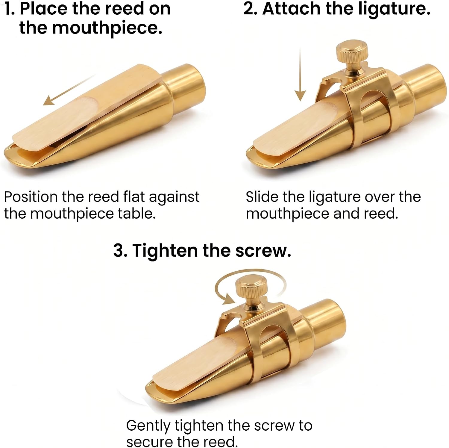 Professional Alto Saxophone Ligature for Metal Mouthpiece - Upgraded Single Screw Design, Gold Brass Ligature with Protective Cap for Slim Alto Sax Metal Mouthpieces