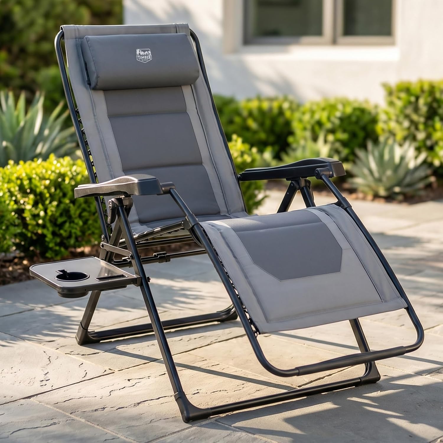 TIMBER RIDGE Zero Gravity polyester Chair Oversized Recliner 350lbs Capacity Patio Lounge Chair Padded Lawn Chair with Headrest XXL for Outdoor