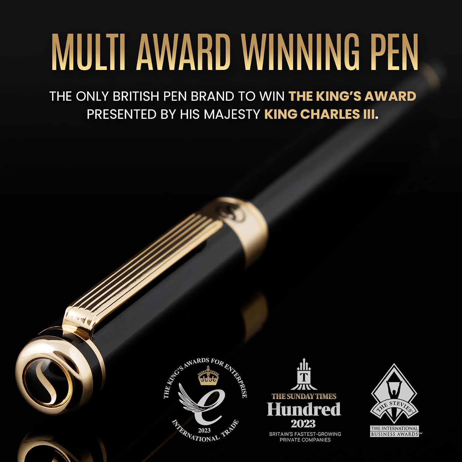 Scriveiner Silver Chrome Fountain Pen - Stunning Luxury Pen, Real Gold Finish Schmidt Gilded Nib (Medium), Best Pen Gift Set for Men & Women