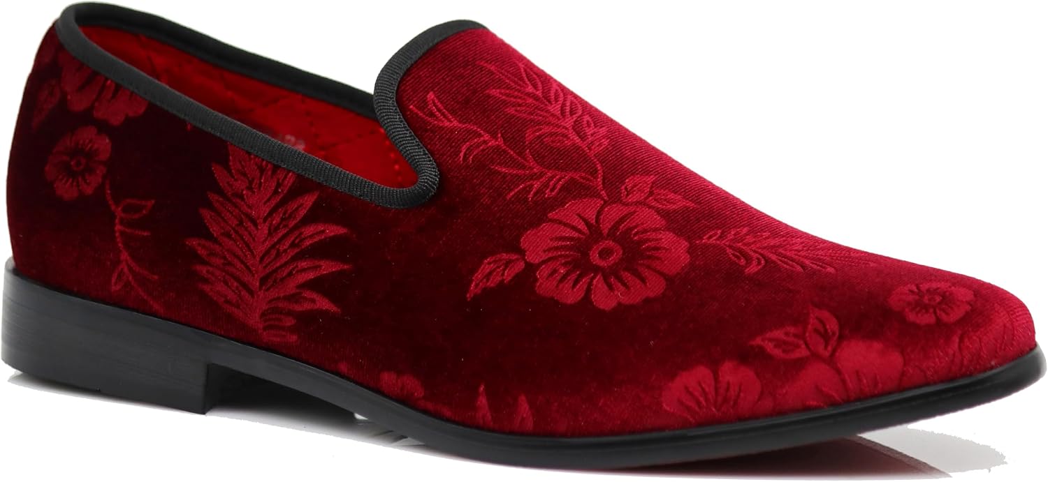 SPK35 Men's Vintage Velvet Flower Designer Dress Loafers Slip On Shoes Classic Tuxedo Dress Shoes
