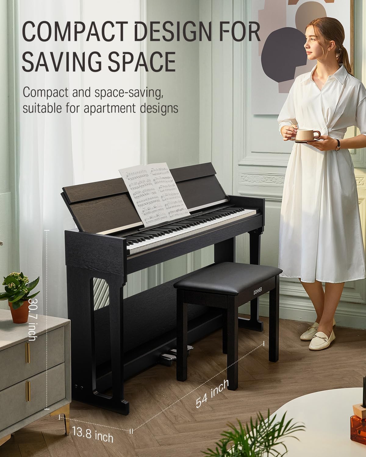 Donner DDP-90 Pro Digital Piano 88 Key Weighted Keyboard, Electric Piano Keyboard Full Size with Folding Cover, Three Pedals, Wireless MIDI Audio