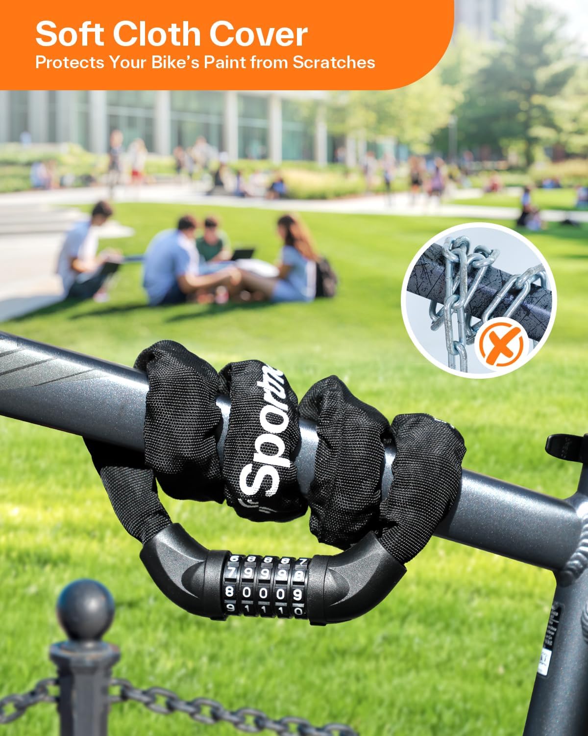 Sportneer Bike Lock: 5 Digit Combination High Security Anti Theft Bike Chain Lock - 3.2/3.6/4ft Heavy Duty Keyless Bicycle Lock for Bike, Motorcycle, Scooter, Door & Gate - 4/6mm Thick, Easy to Use