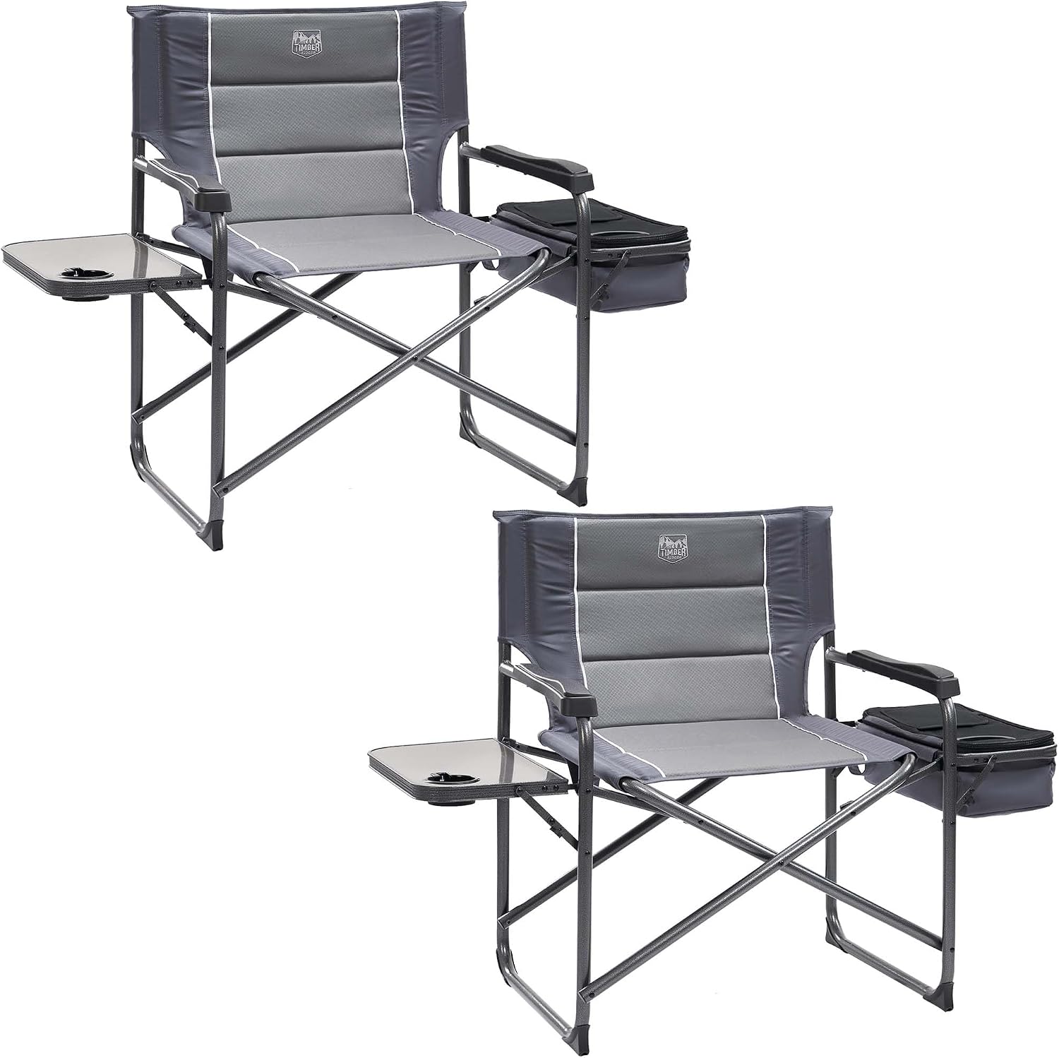 Timber Ridge XXL Oversized Directors Chair 600lbs - Heavy Duty Camping Chair with Cooler Bag & Table, Portable Folding Chair with Wide Seat for Tailgating, Patio, Outdoor - Grey