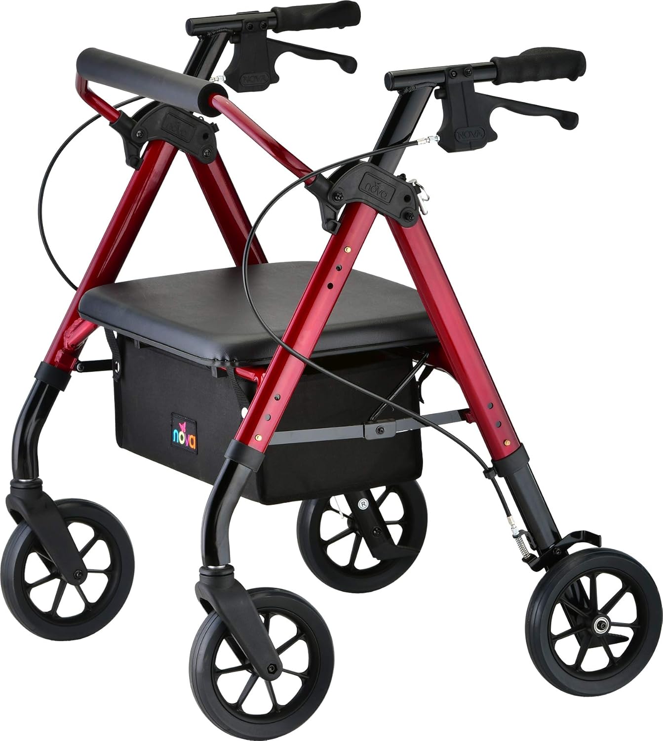 NOVA Star Heavy Duty Petite Rollator Walker with Large Padded Seat, 8" All-Terrain Wheels, Locking Hand Brakes, Height Adjustable