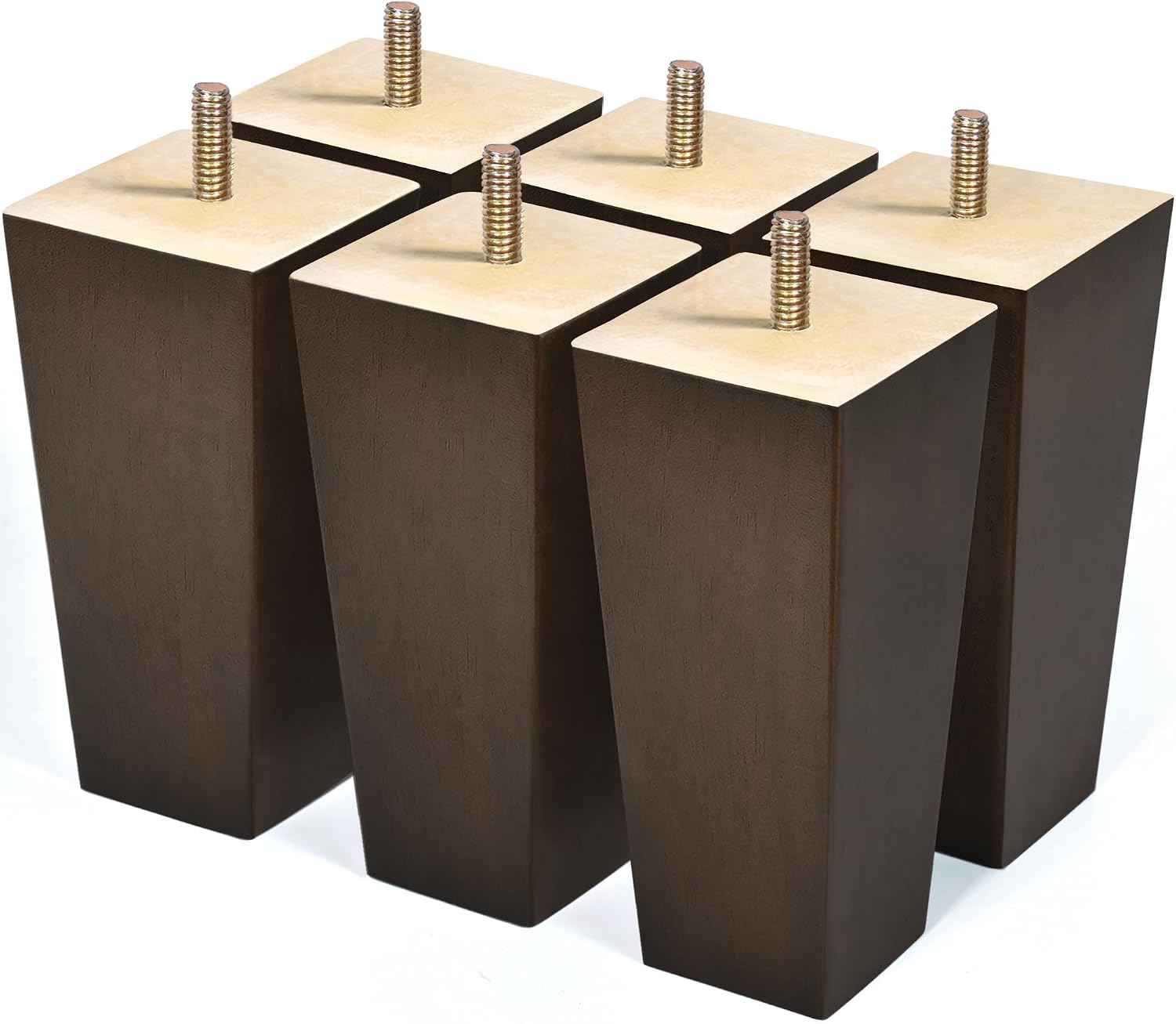Sofa Legs Square Bed Feet 2 inch Wood Replacement Leg for Furniture Set of 4, Dark Brown