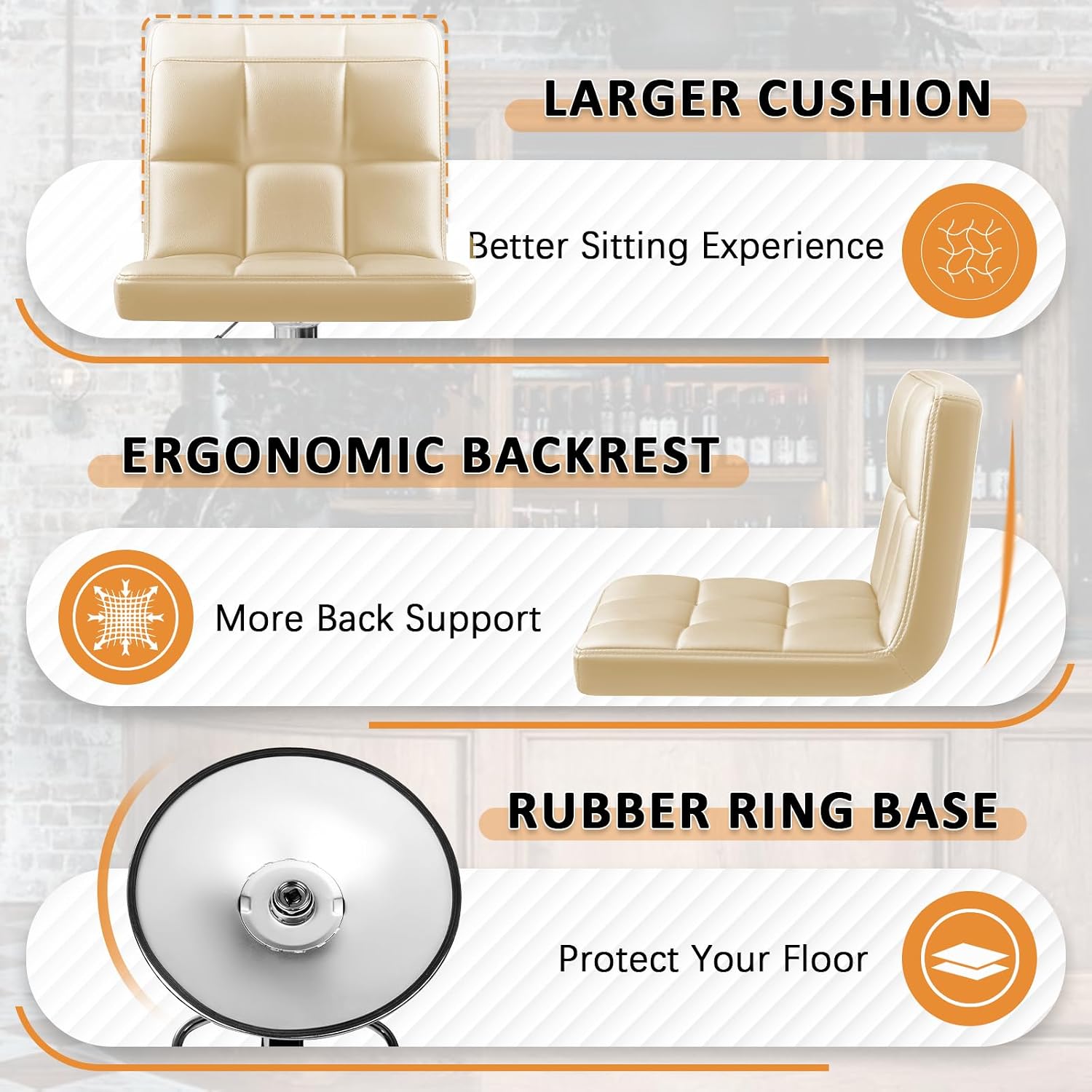 Homall Bar Stools Modern PU Leather Adjustable Swivel Barstools, Armless Hydraulic Kitchen Counter Bar Stool Extra Height Square Island Barstool with Back Set of 2 (Leather, White)