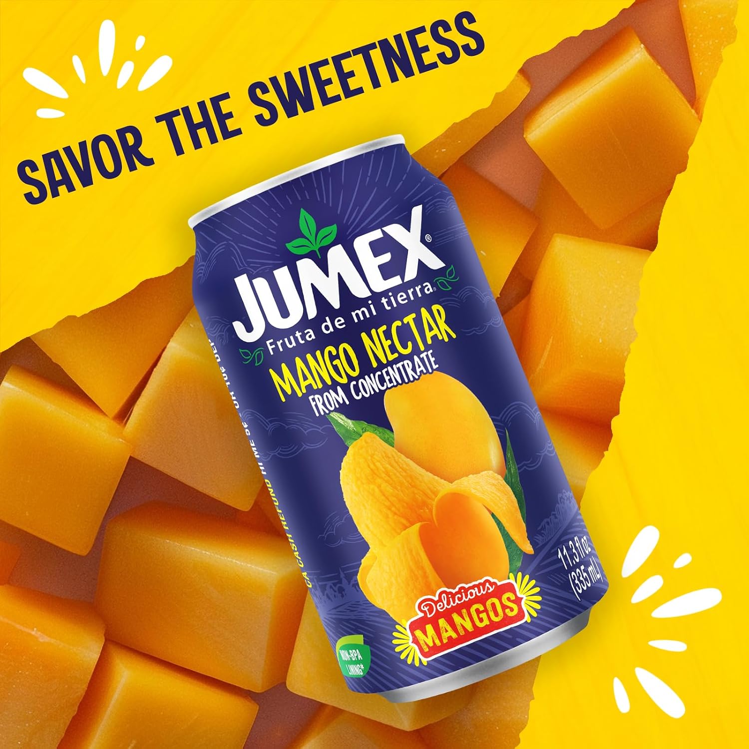 Jumex Mango Nectar Juice & Peach Nectar - Made with Fresh Fruit Puree - Tropical Fruit Juice Concentrate for Smoothie Mix, Cocktail Mixers & Kids Beverages - 11.3oz, 12 Pack Canned Drinks