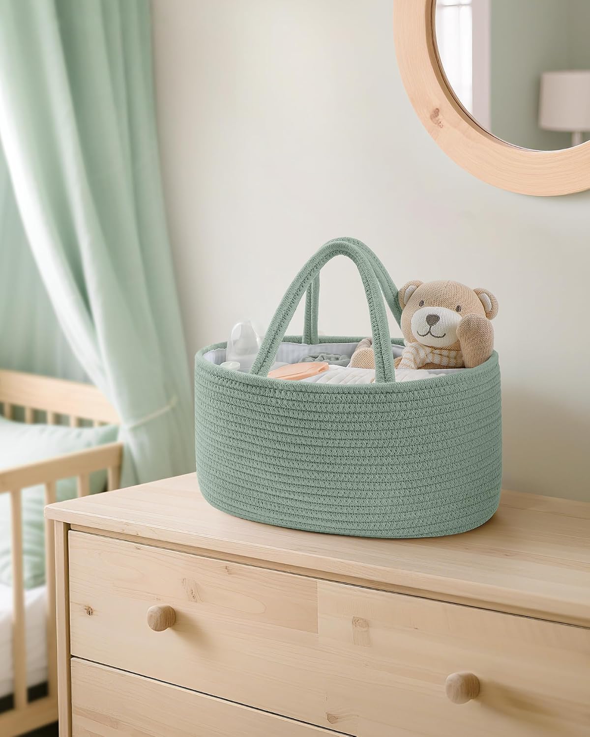 Maliton Diaper Caddy Organizer for Baby, Cotton Rope Baby Gift Basket, Portable Diaper Organizer for changing table, Nursery Storage Organizer