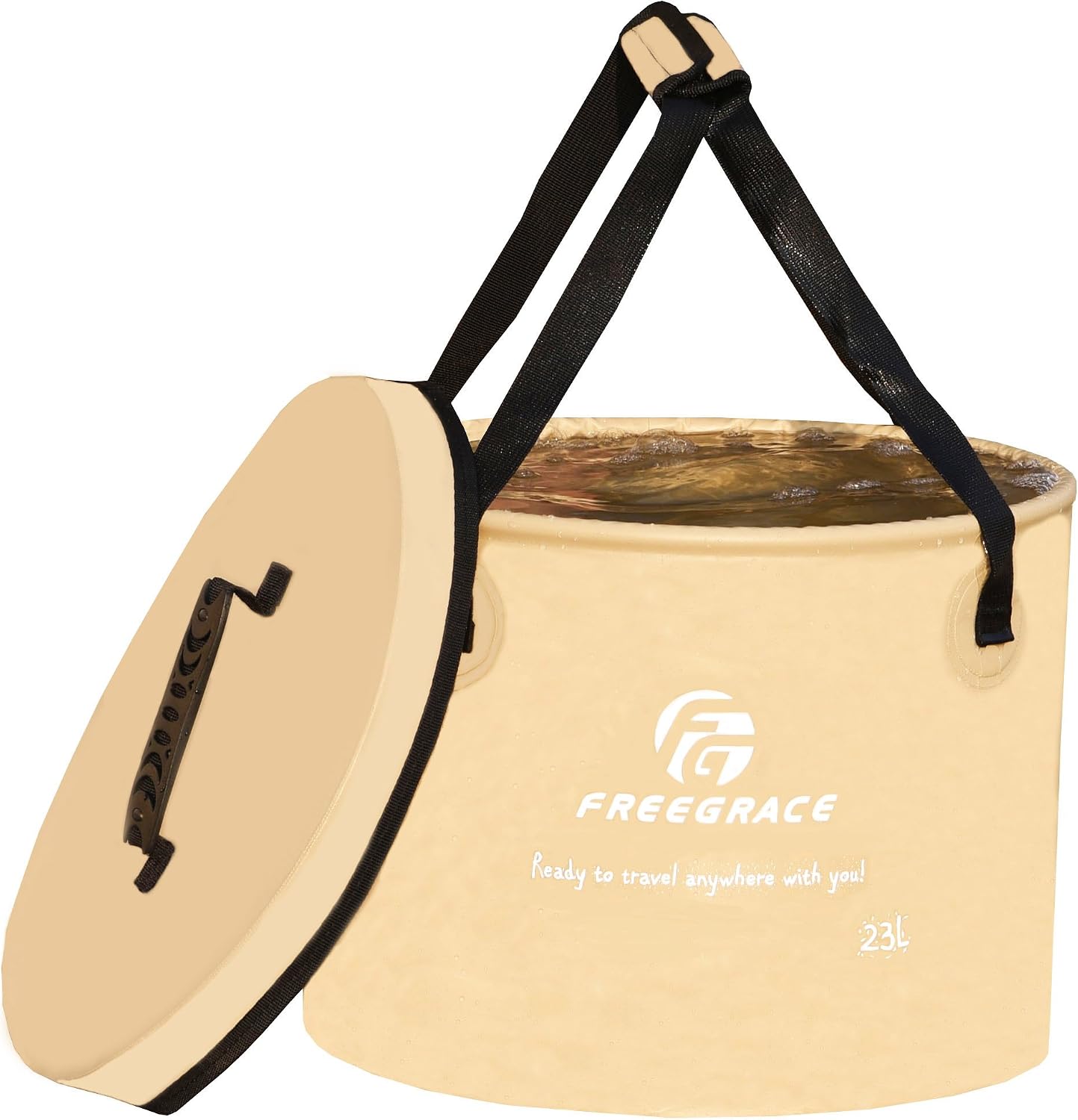 Freegrace Collapsible Bucket with Mesh Tool Pocket - 10L, 16L & 23L Portable Folding Water Container - Heavy Duty 500D Tarpaulin, BPA-Free Wash Basin for Camping, Fishing, RV, and Car Washing