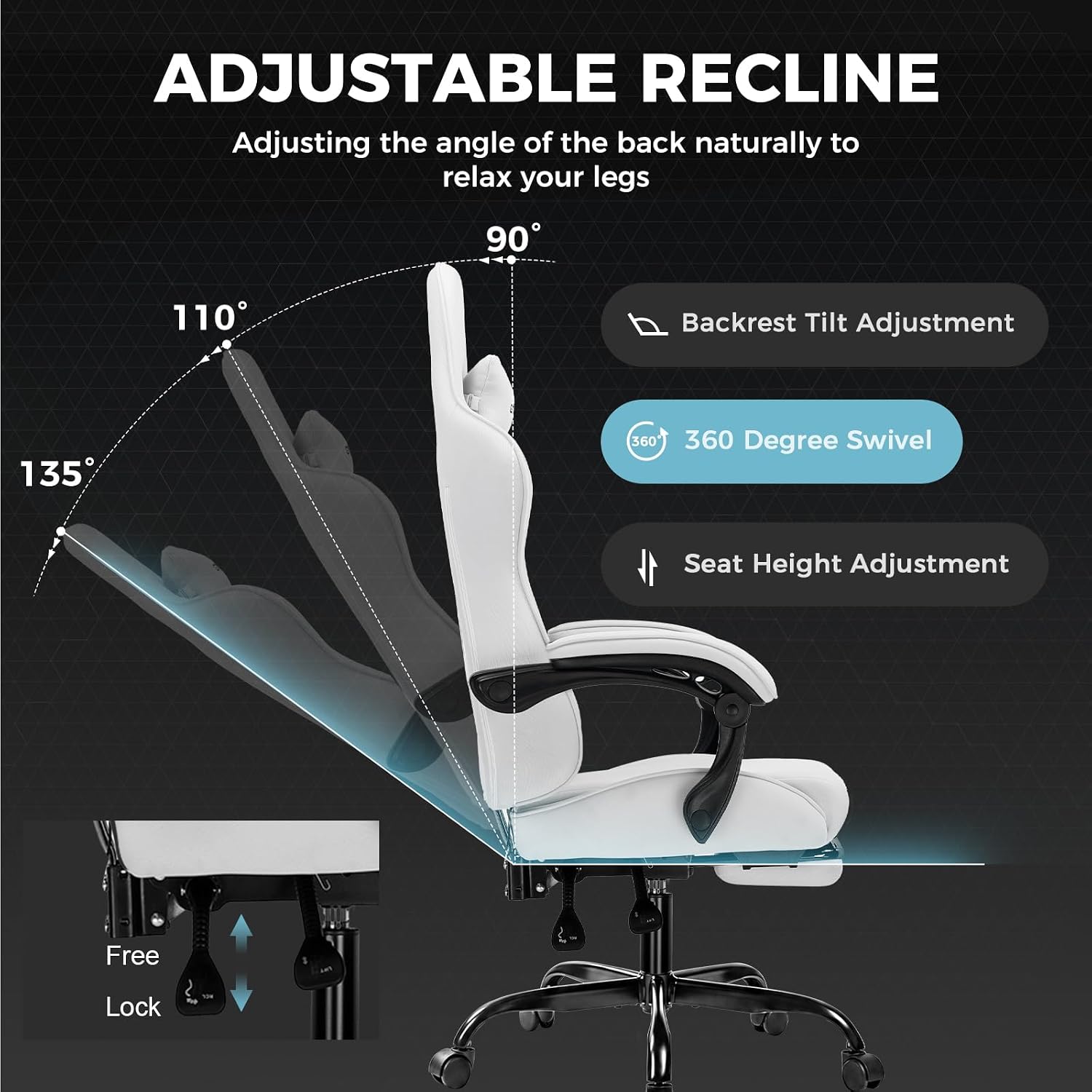 GTPLAYER Gaming Chair, Computer Chair with Footrest and Lumbar Support