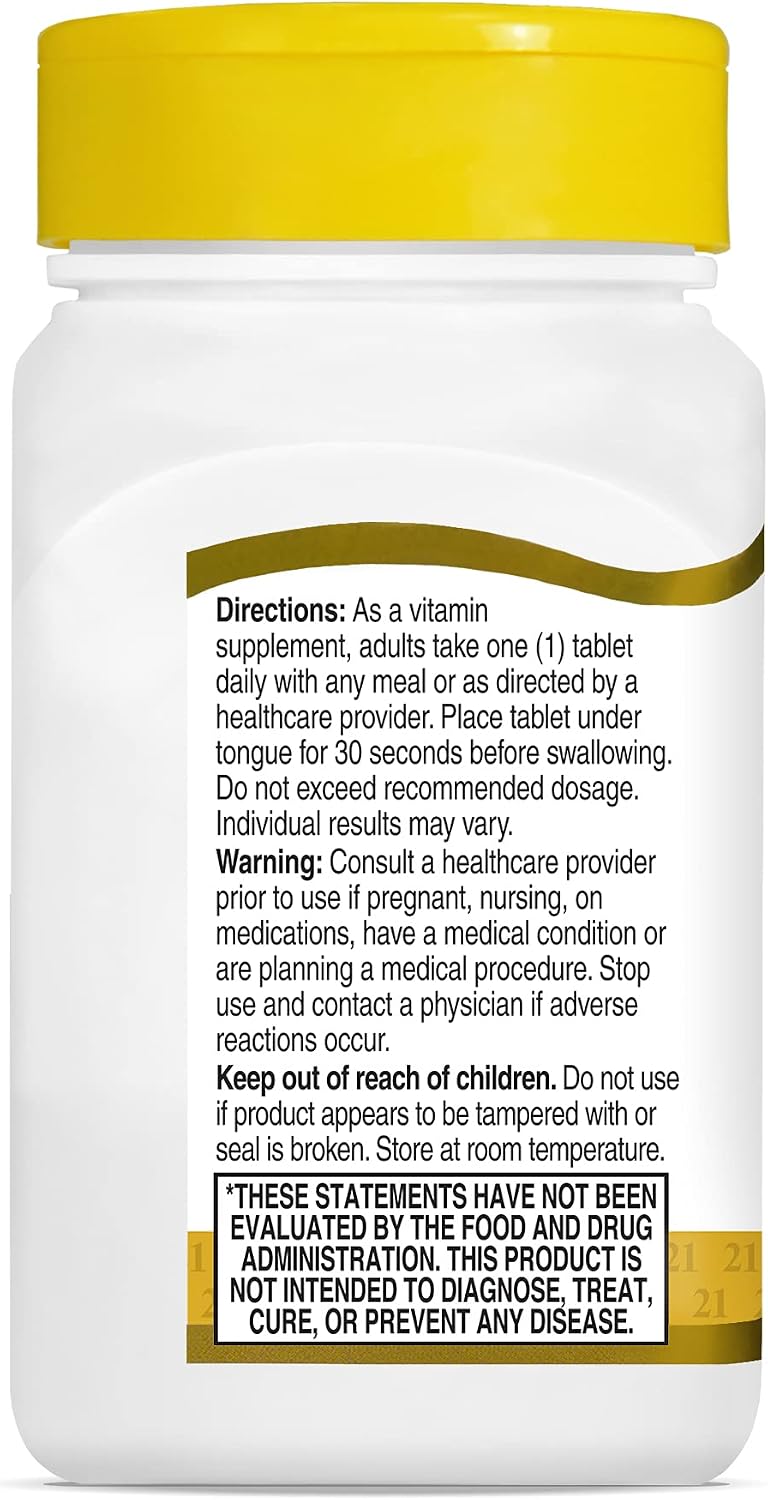 21st Century B-12 2500mcg Sublingual Tablets, High Potency, 110 Count | High-Potency Vitamin B12 2500 mcg, Natural Energy & Healthy Red Blood Cell Support, Vegan, Vegetarian, Third-Party Tested