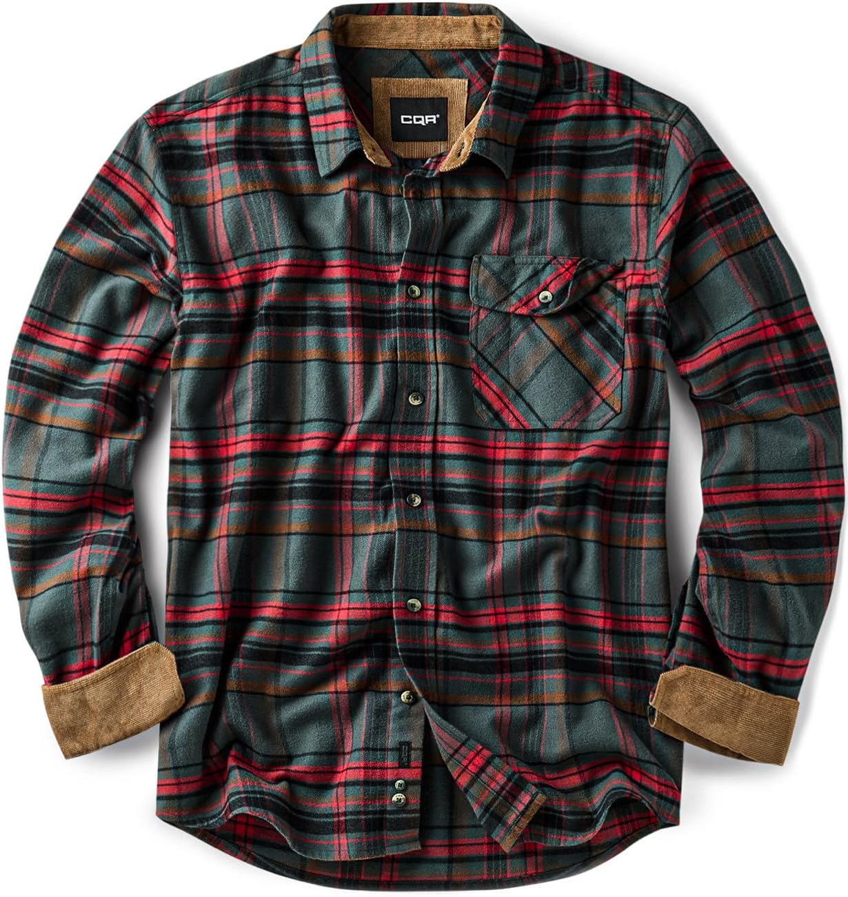 CQR Men's 100% All Cotton Button Down Flannel Shirts, Long Sleeve Brushed Warm Soft Casual Outdoor Plaid Shirt
