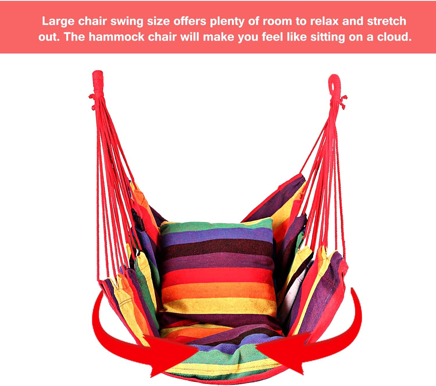 Hommtina Hammock Chair Hanging Rope Swing, Max 300 Lbs Hanging Chair with Pocket & Durability Perfect for Outdoor, Home, Bedroom, Patio