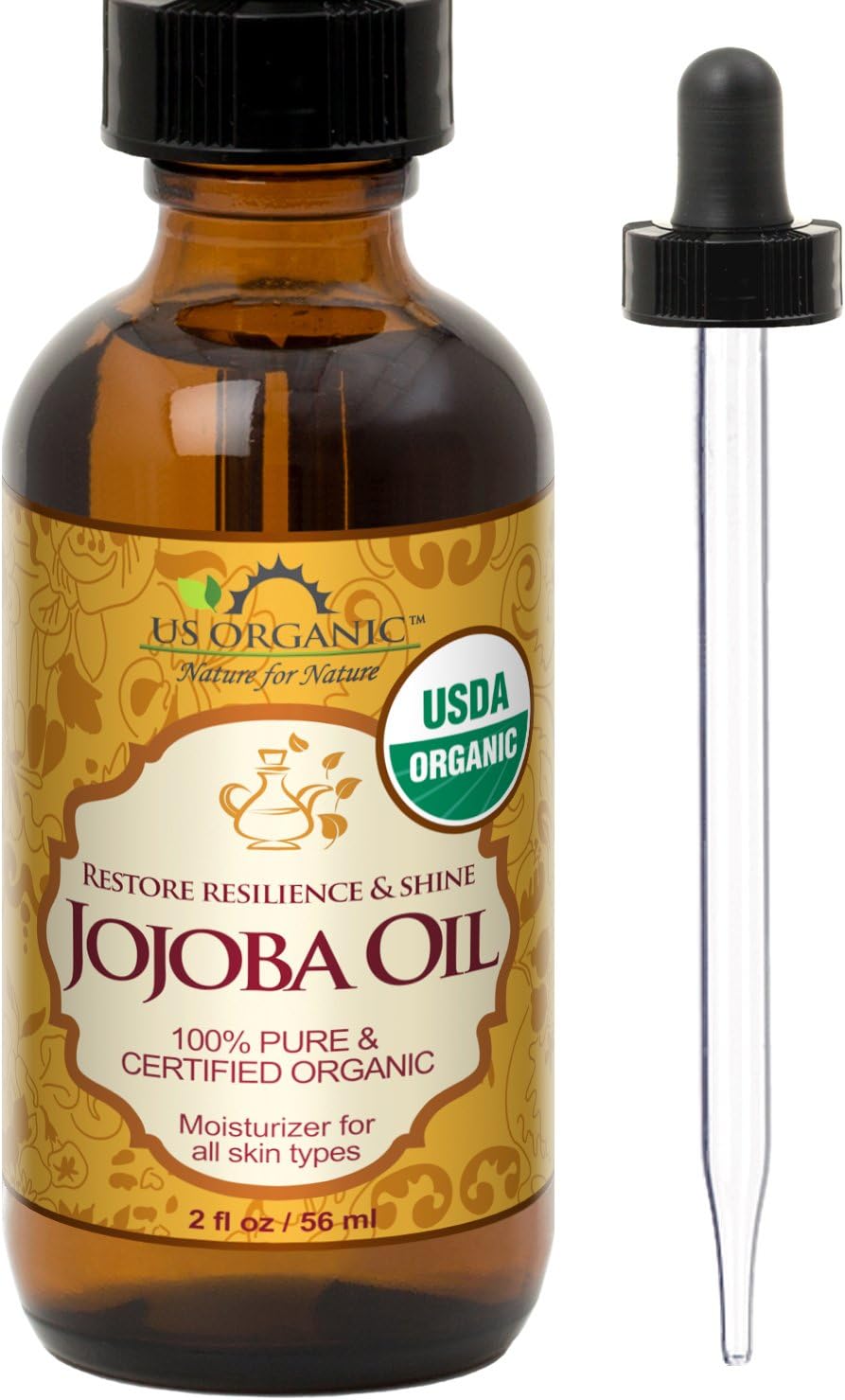 US Organic Moroccan Argan Oil, USDA Certified Organic,100% Pure & Natural, Cold Pressed Virgin, Unrefined, 2 Oz in Amber Glass Bottle, for Hair treatment, Skin, Nail, Cuticle, Sourced from Morocco.