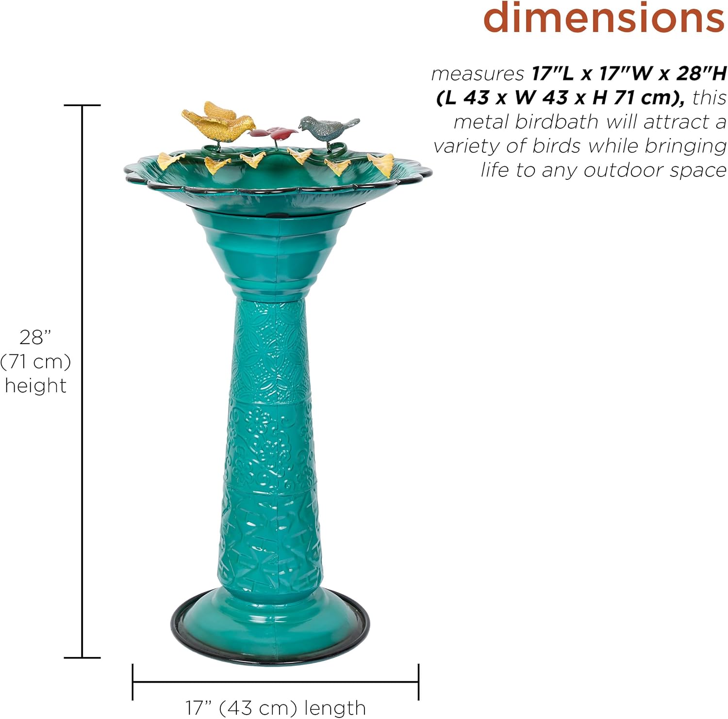 Alpine Corporation - 28" Tall Outdoor Metal Birdbath with Birds and Leaves Yard Statue Decoration, Red – Stunning Garden Accent to Attract Birds - Durable Construction for Patio, Deck, or Yard