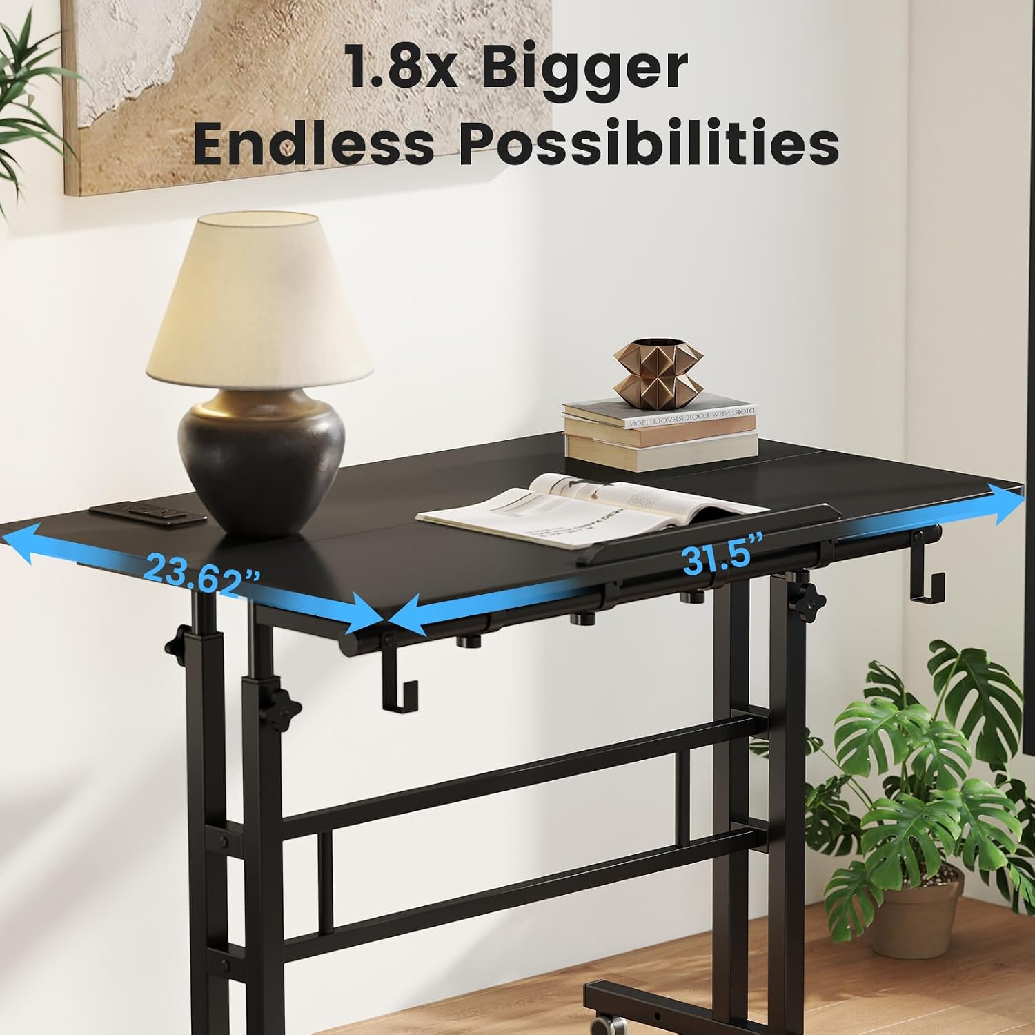 SIDUCAL Mobile Standing Desk, Portable Stand Up, Small Adjustable Converter with Wheels Home Office Workstation, Rolling Desk Laptop Cart for Standing or Sitting, Black
